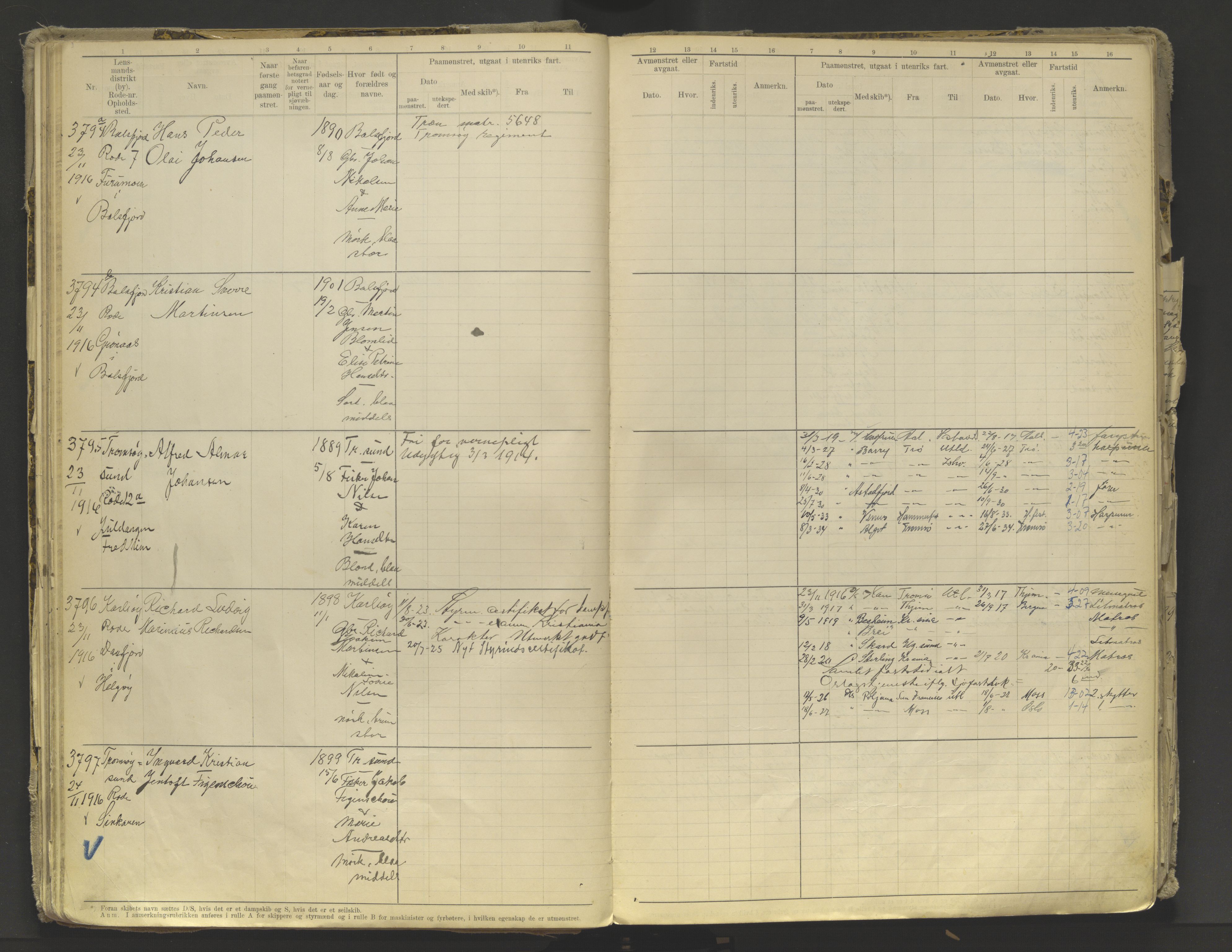 Tromsø sjømannskontor/innrullerings-/mønstringsdistrikt, AV/SATØ-S-0243/F/Fb/L0010: Annotasjonsrulle. Defekt: løs innbinding. Nr. 3519-4972, 1916-1920