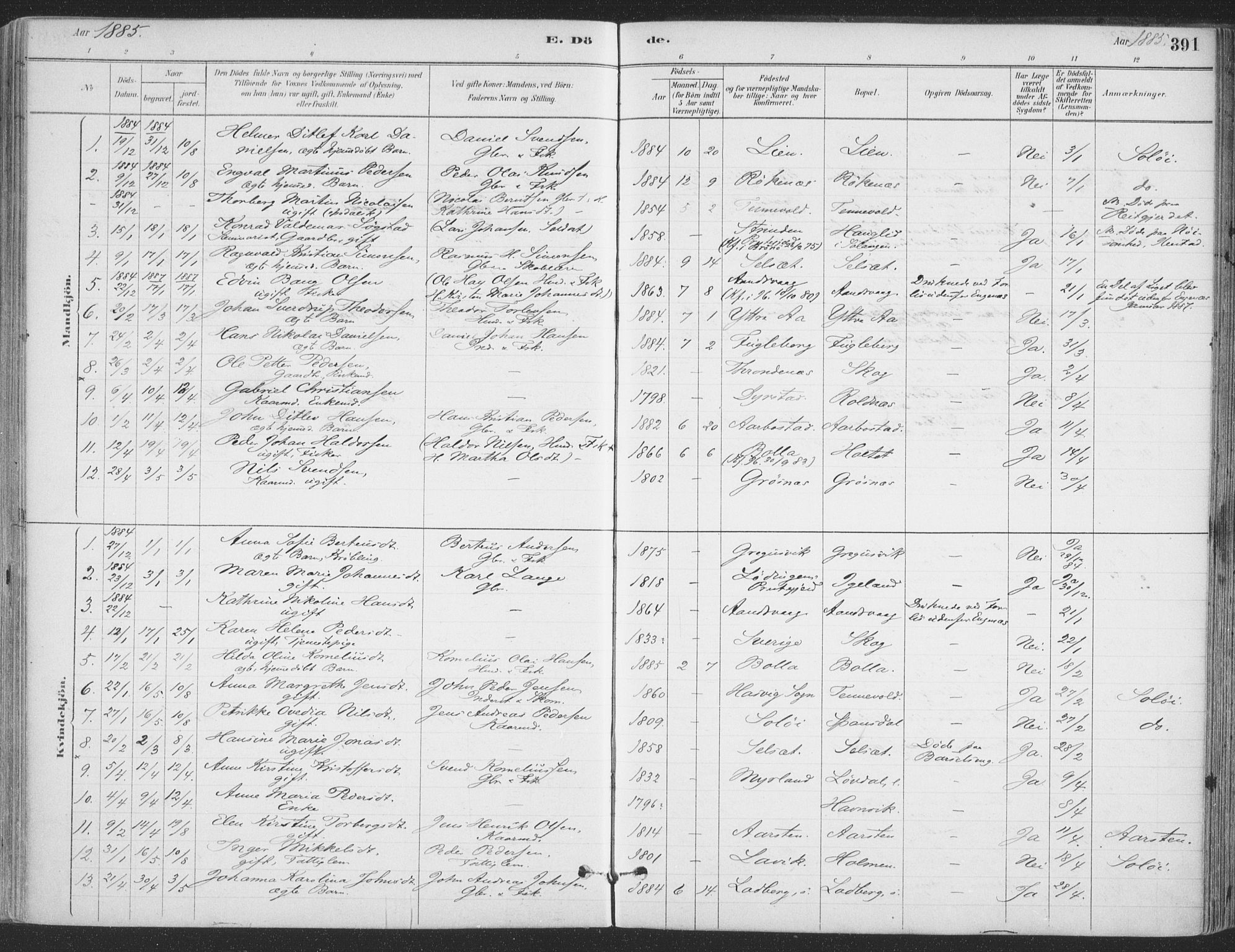 Ibestad sokneprestembete, SATØ/S-0077/H/Ha/Haa/L0011kirke: Parish register (official) no. 11, 1880-1889, p. 391