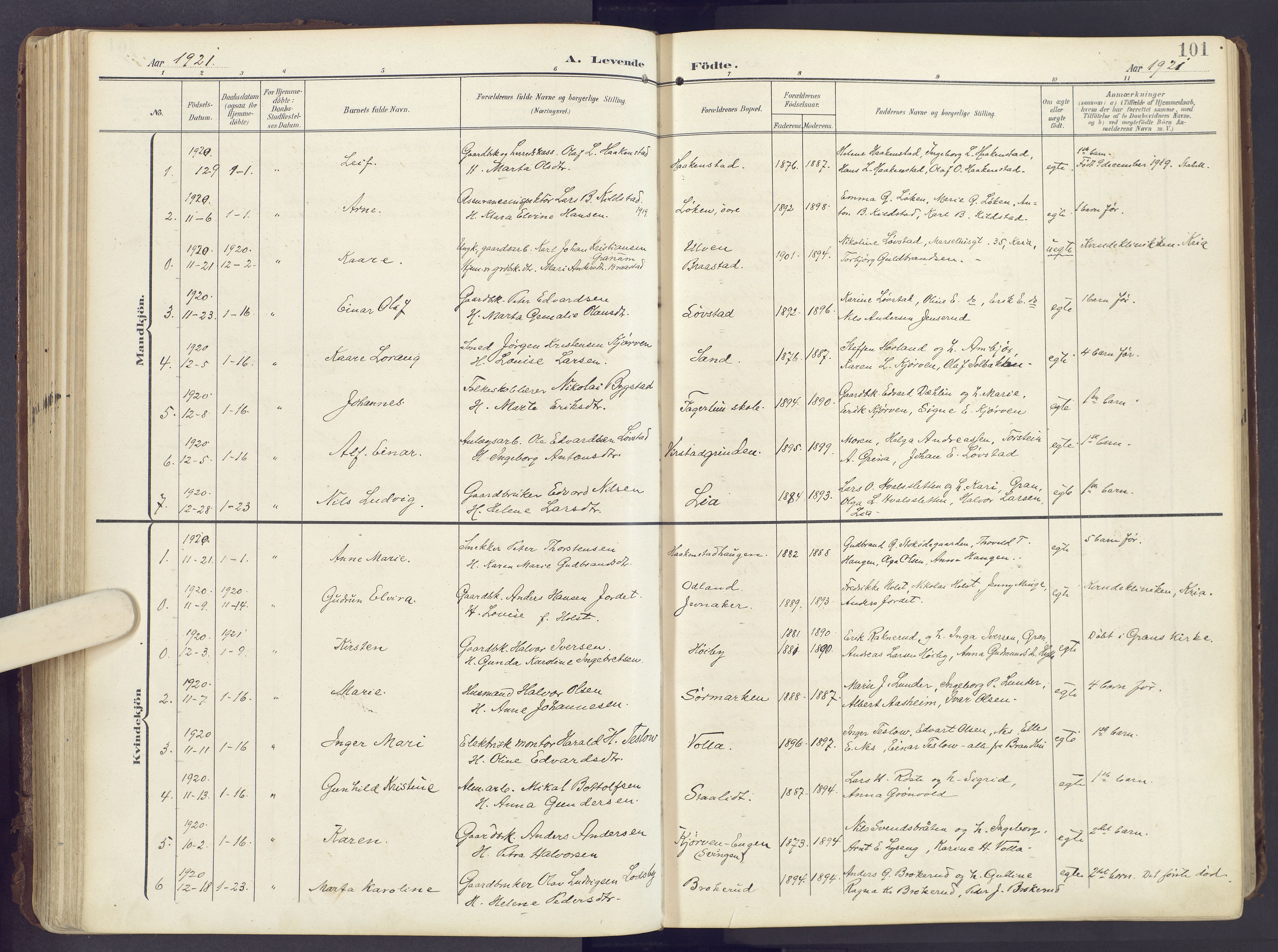 Lunner prestekontor, SAH/PREST-118/H/Ha/Haa/L0001: Parish register (official) no. 1, 1907-1922, p. 101
