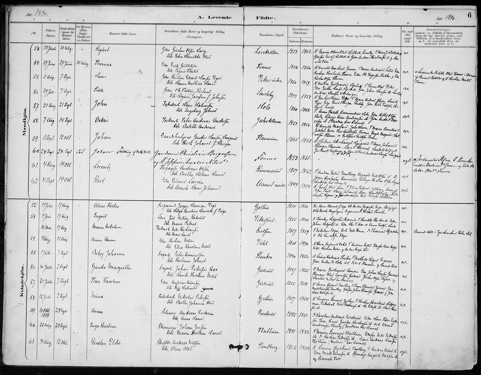 Modum kirkebøker, AV/SAKO-A-234/F/Fa/L0012: Parish register (official) no. 12, 1890-1898, p. 6