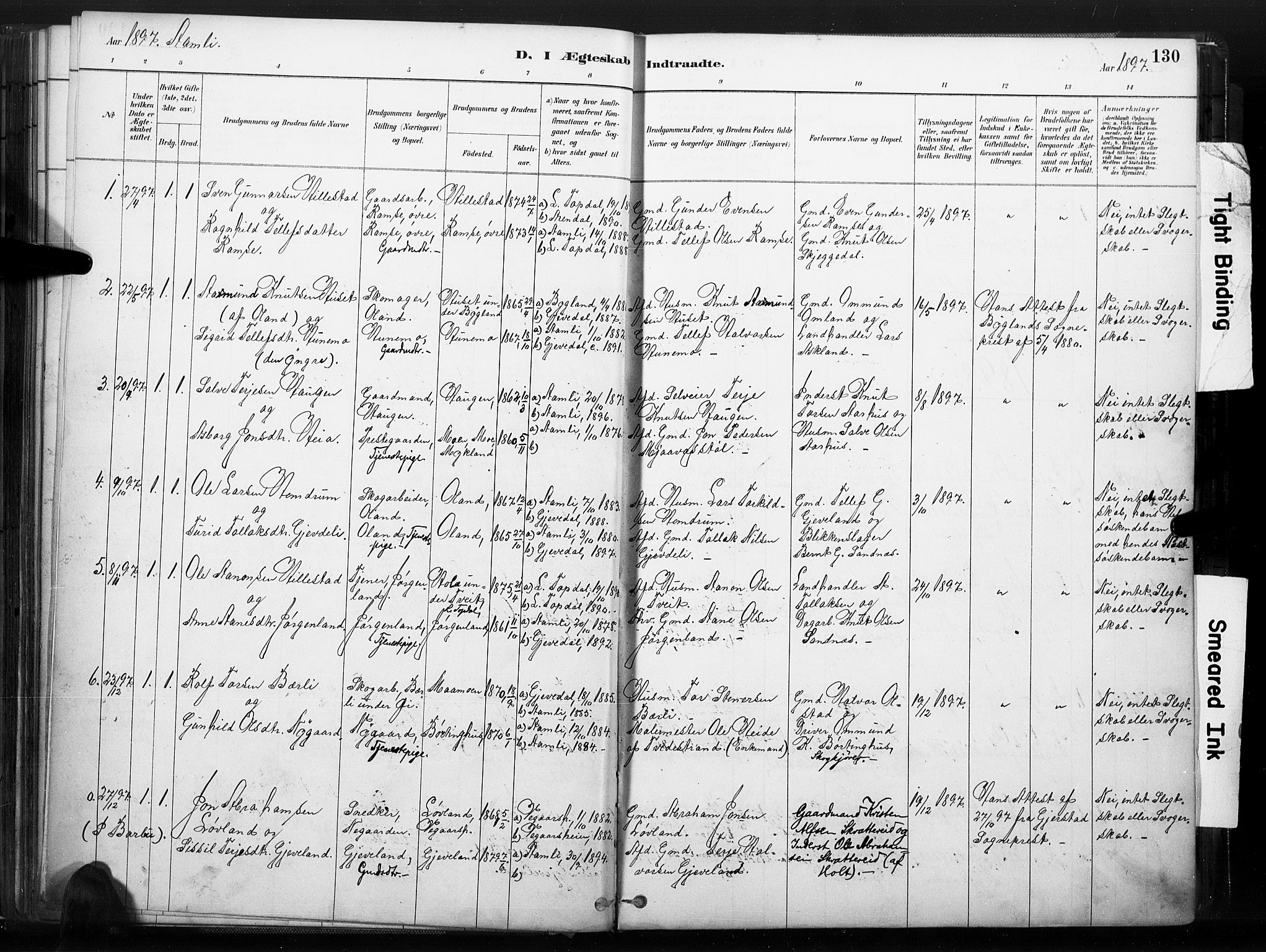 Åmli sokneprestkontor, SAK/1111-0050/F/Fa/Fac/L0010: Parish register (official) no. A 10 /1, 1885-1899, p. 130