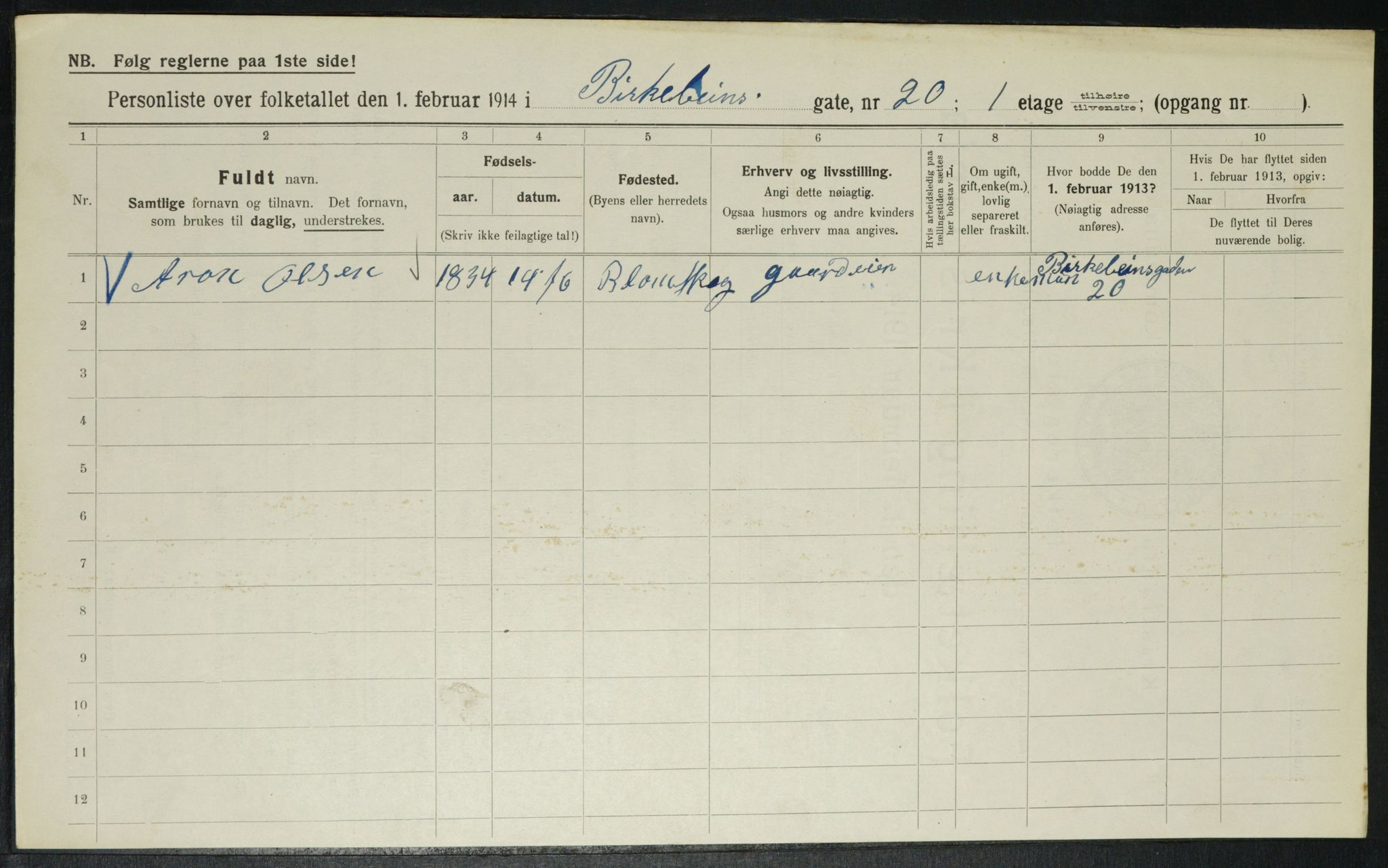 OBA, Municipal Census 1914 for Kristiania, 1914, p. 5012