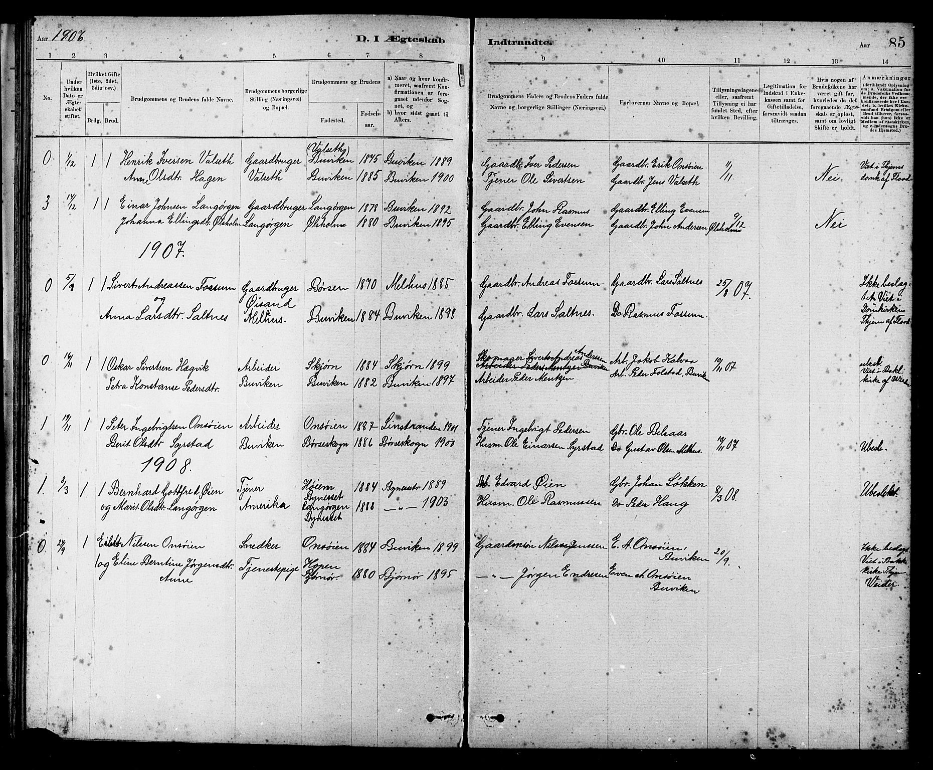 Ministerialprotokoller, klokkerbøker og fødselsregistre - Sør-Trøndelag, SAT/A-1456/666/L0790: Parish register (copy) no. 666C03, 1885-1908, p. 85