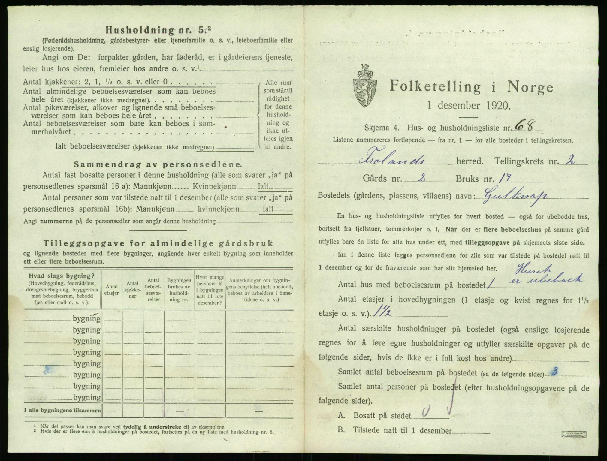 SAK, 1920 census for Froland, 1920, p. 333