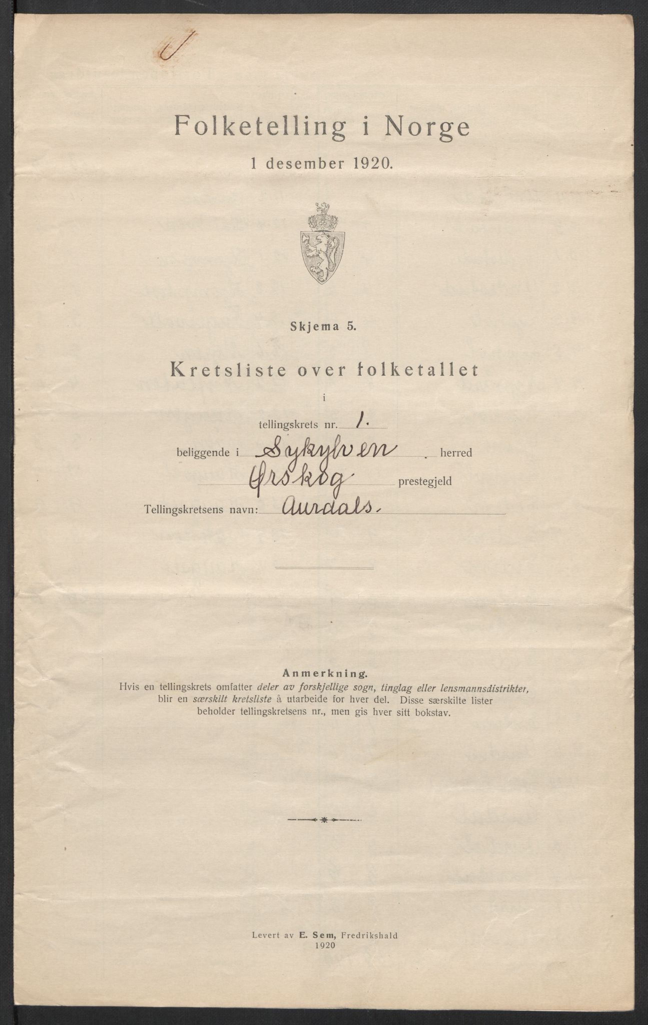 SAT, 1920 census for Sykkylven, 1920, p. 7