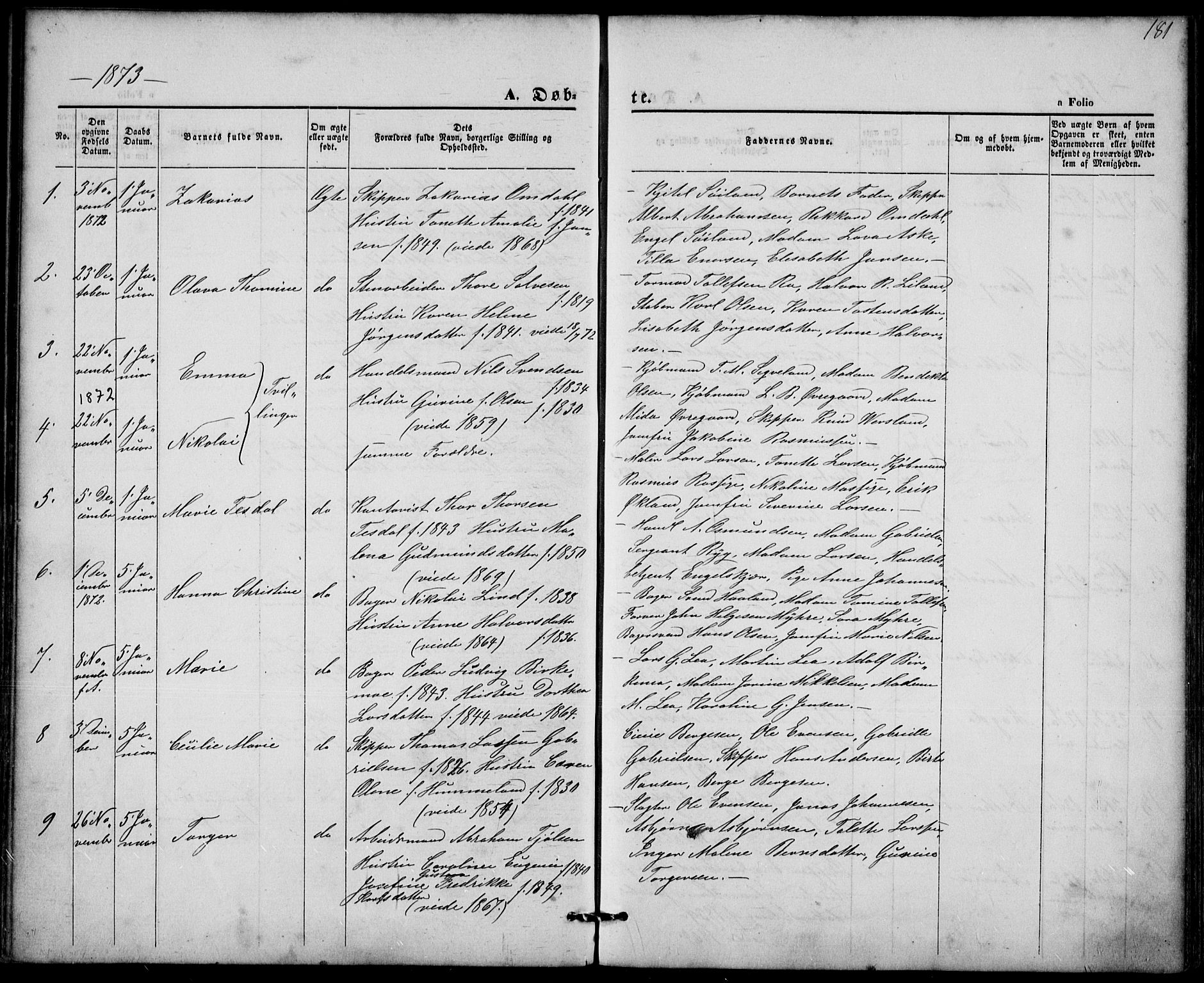 St. Petri sokneprestkontor, AV/SAST-A-101813/001/30/30BA/L0008: Parish register (official) no. A 8, 1868-1876, p. 181