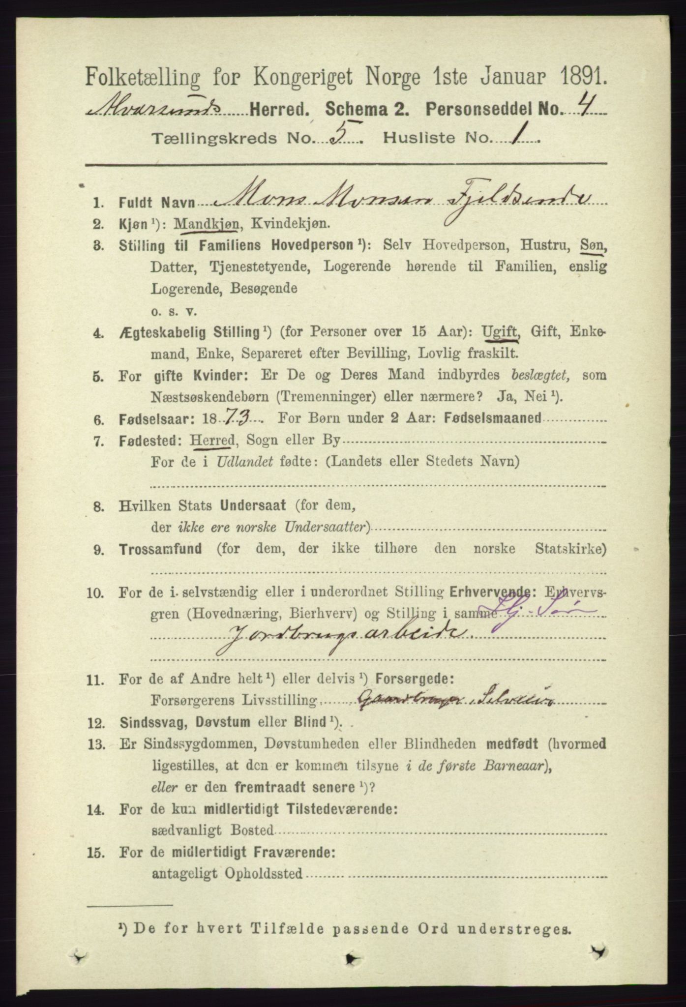 RA, 1891 census for 1257 Alversund, 1891, p. 1796