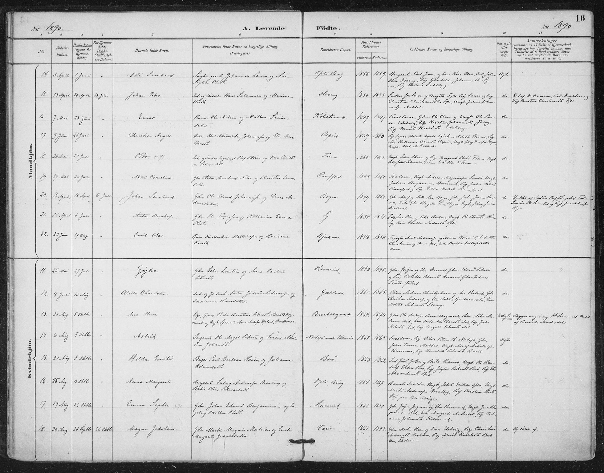 Ministerialprotokoller, klokkerbøker og fødselsregistre - Nord-Trøndelag, SAT/A-1458/780/L0644: Parish register (official) no. 780A08, 1886-1903, p. 16