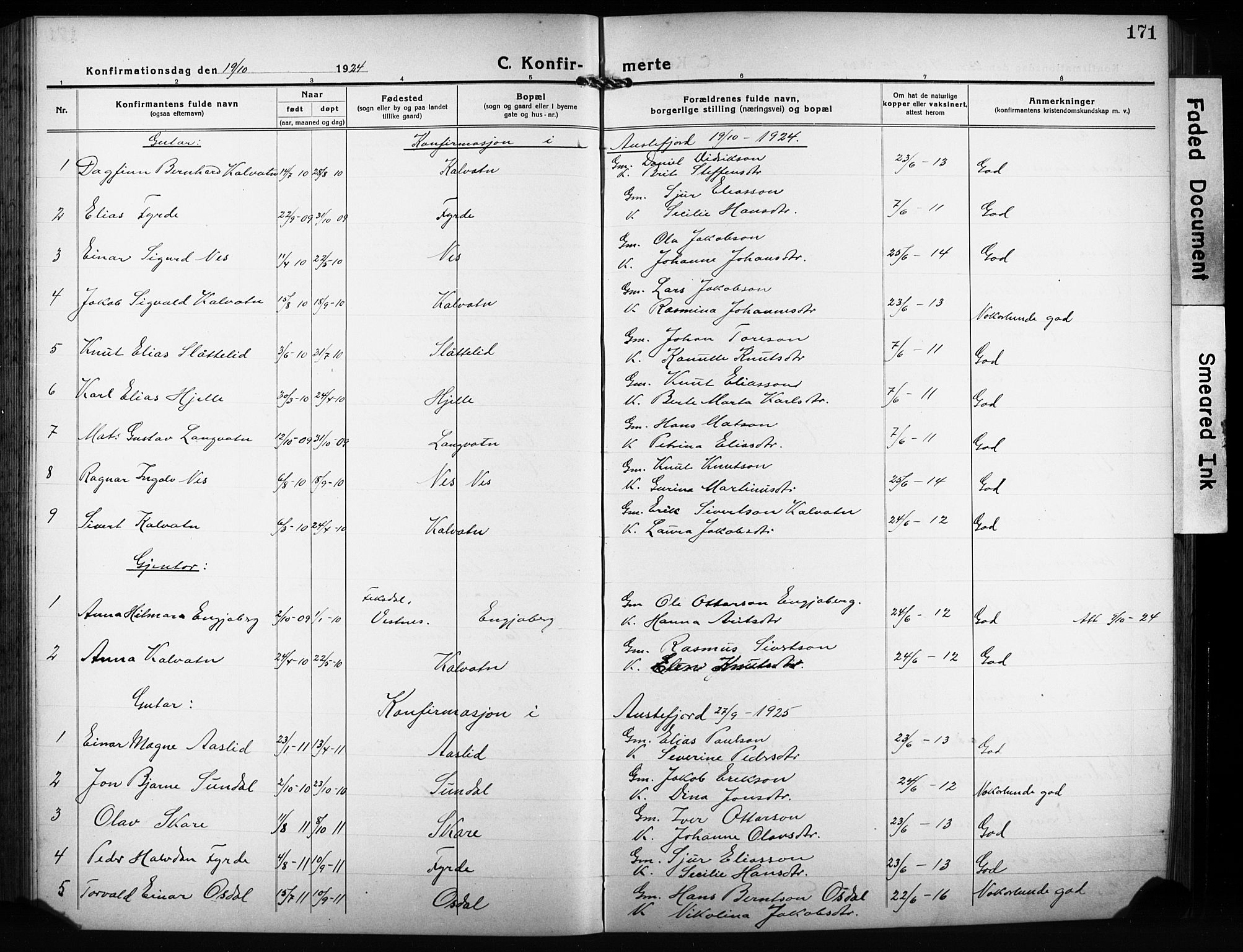 Ministerialprotokoller, klokkerbøker og fødselsregistre - Møre og Romsdal, SAT/A-1454/511/L0160: Parish register (copy) no. 511C06, 1920-1932, p. 171