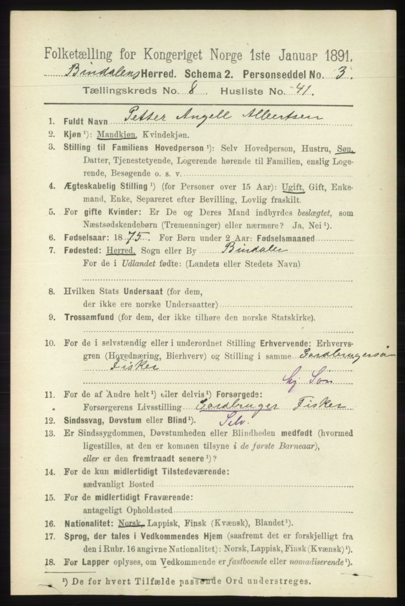 RA, 1891 census for 1811 Bindal, 1891, p. 2880