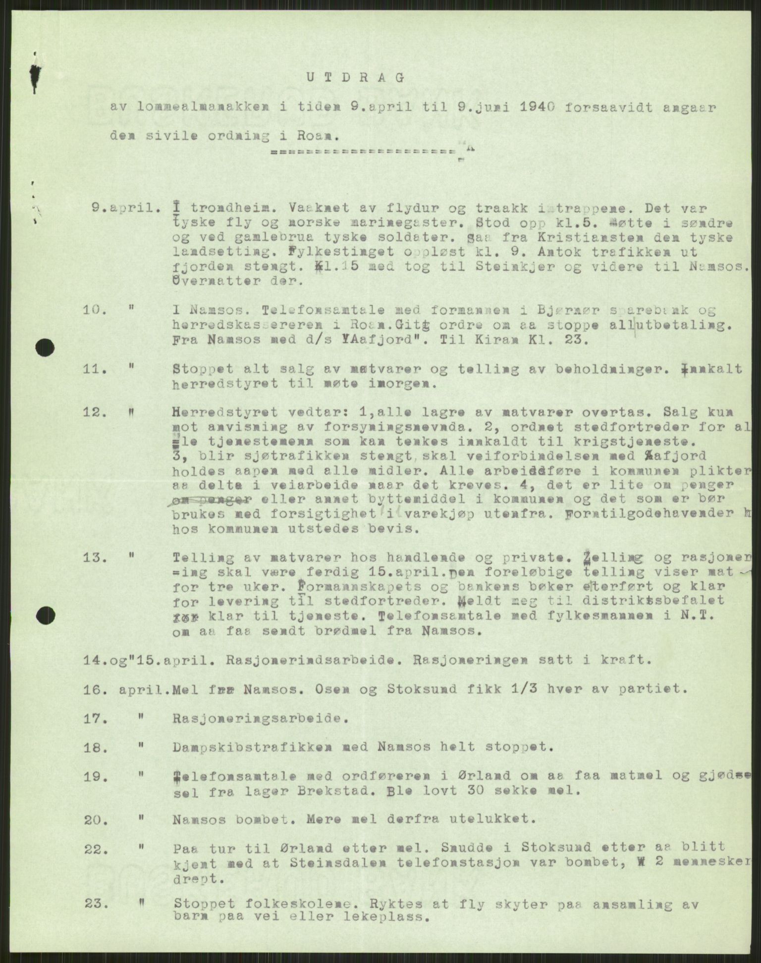 Forsvaret, Forsvarets krigshistoriske avdeling, AV/RA-RAFA-2017/Y/Ya/L0016: II-C-11-31 - Fylkesmenn.  Rapporter om krigsbegivenhetene 1940., 1940, p. 12