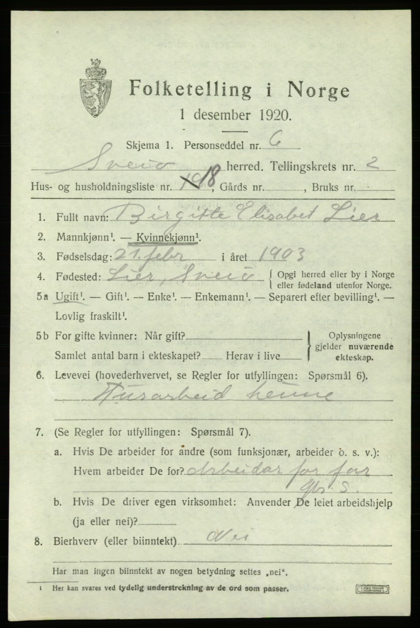 SAB, 1920 census for Sveio, 1920, p. 1500