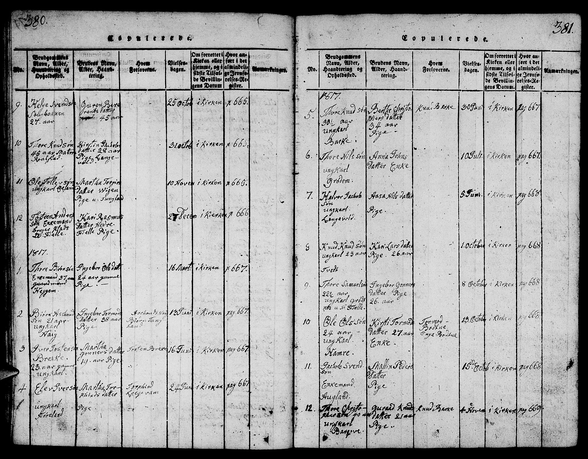 Strand sokneprestkontor, AV/SAST-A-101828/H/Ha/Hab/L0001: Parish register (copy) no. B 1, 1816-1854, p. 380-381