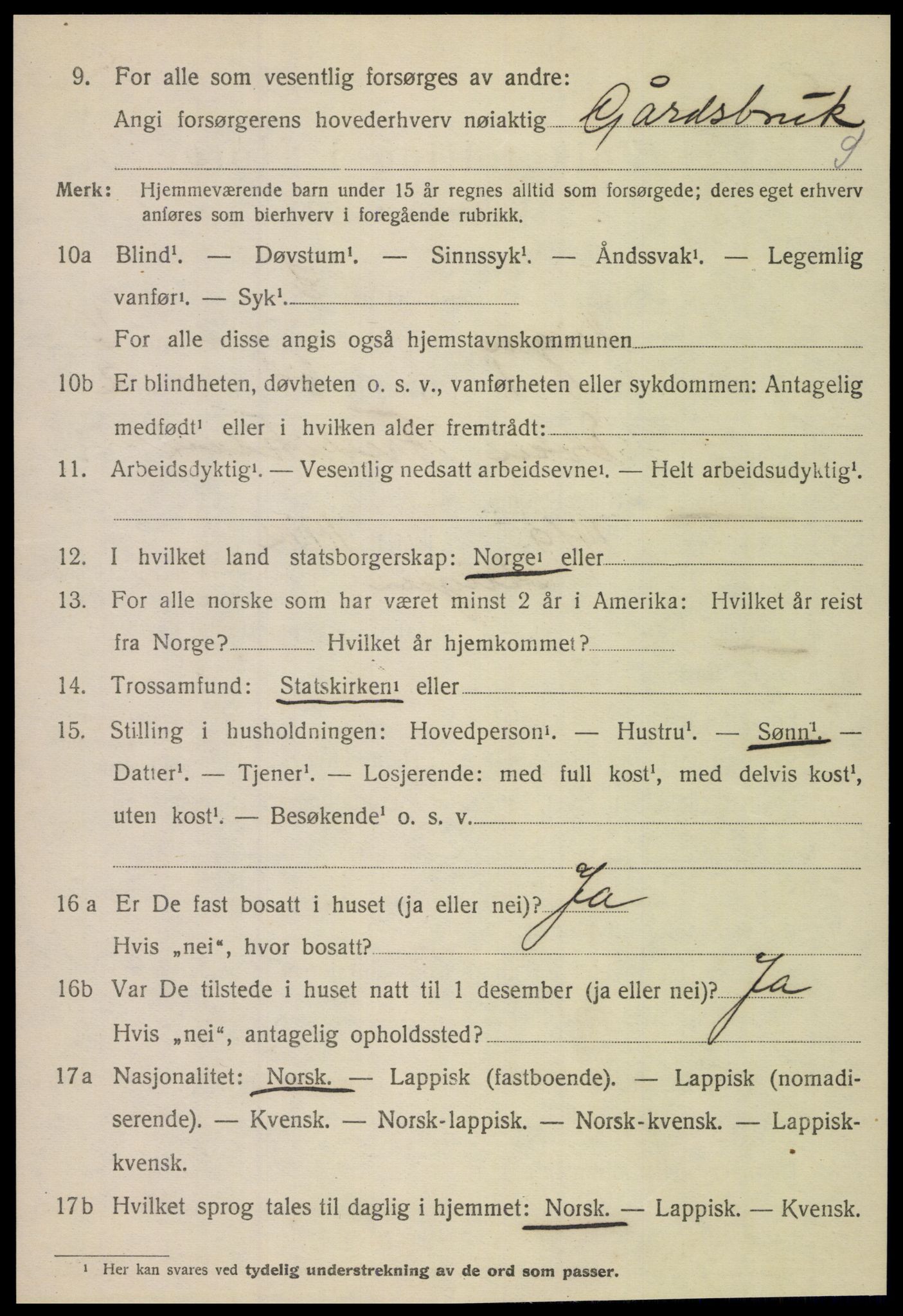 SAT, 1920 census for Steigen, 1920, p. 2349