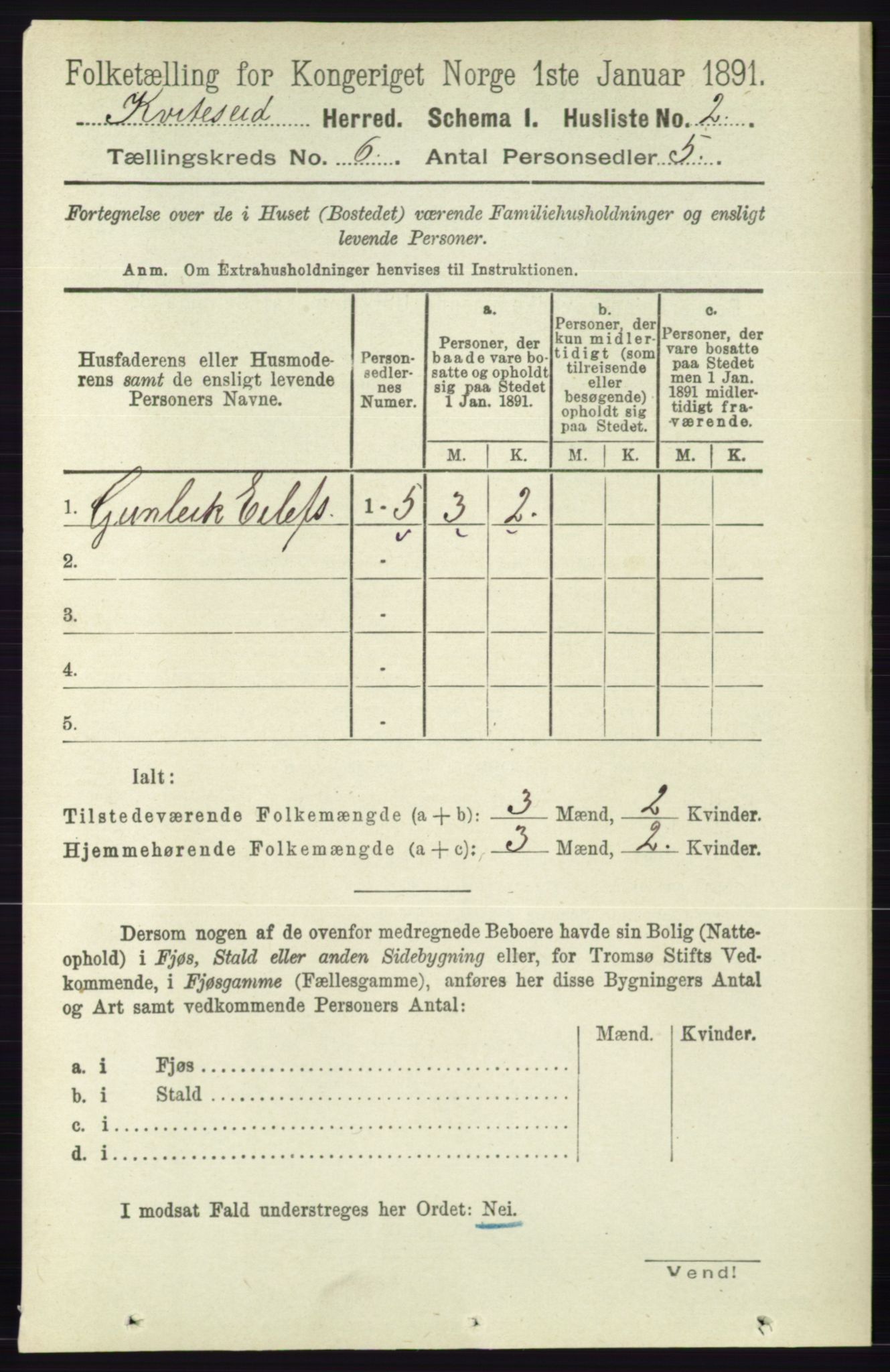 RA, 1891 census for 0829 Kviteseid, 1891, p. 1140