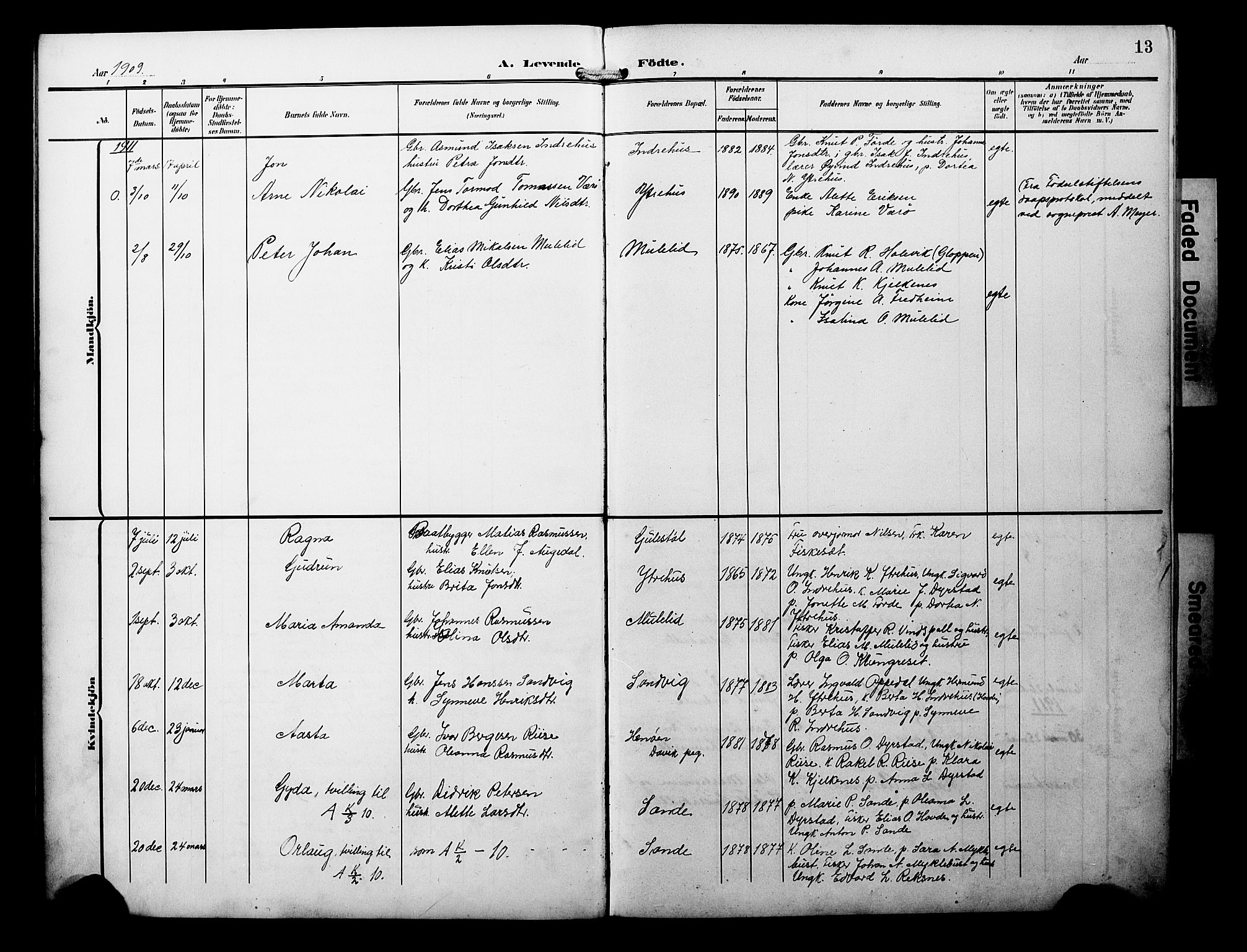 Davik sokneprestembete, SAB/A-79701/H/Hab/Habb/L0001: Parish register (copy) no. B 1, 1903-1928, p. 13