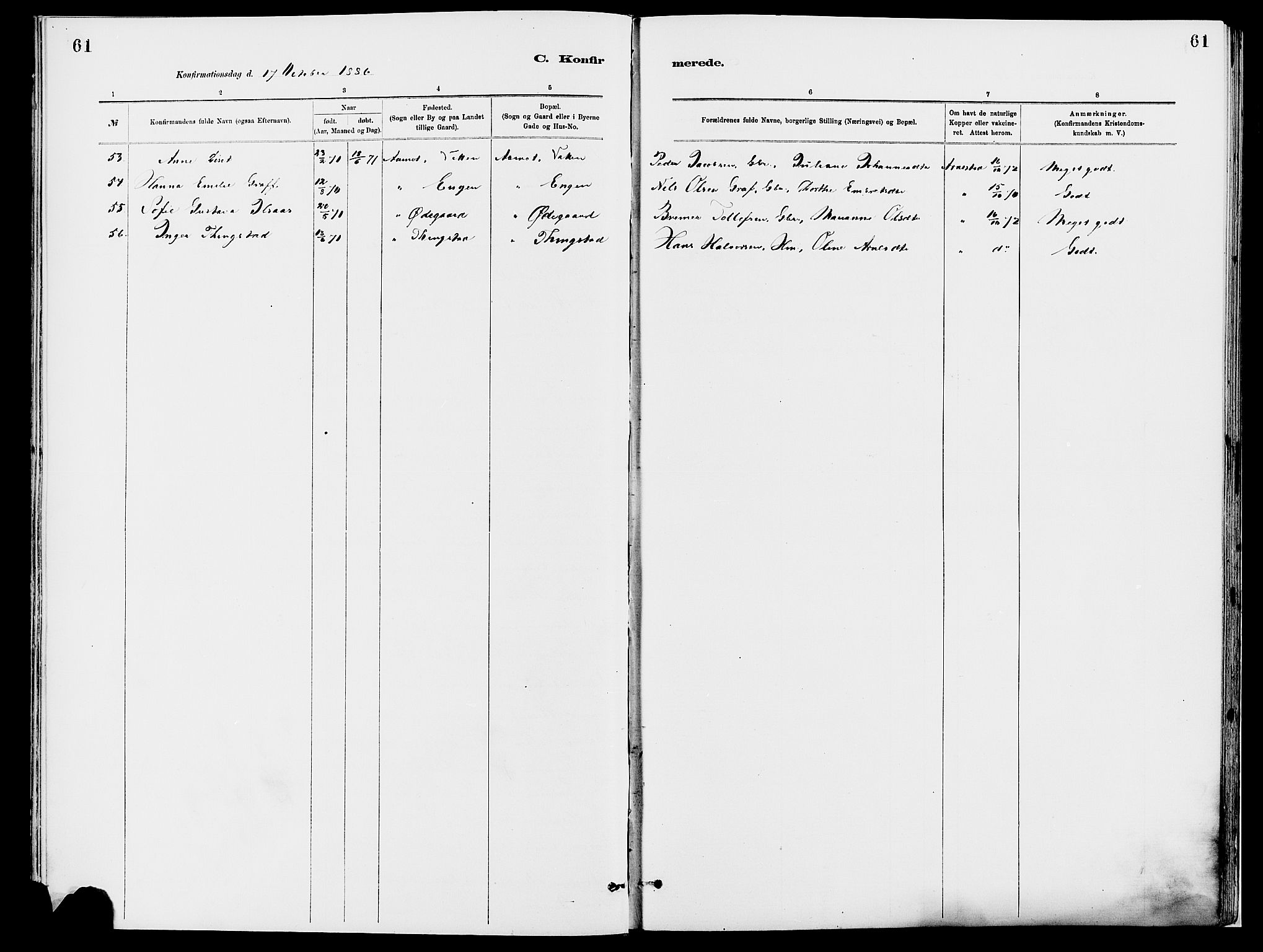 Åmot prestekontor, Hedmark, AV/SAH-PREST-056/H/Ha/Haa/L0010: Parish register (official) no. 10, 1884-1889, p. 61