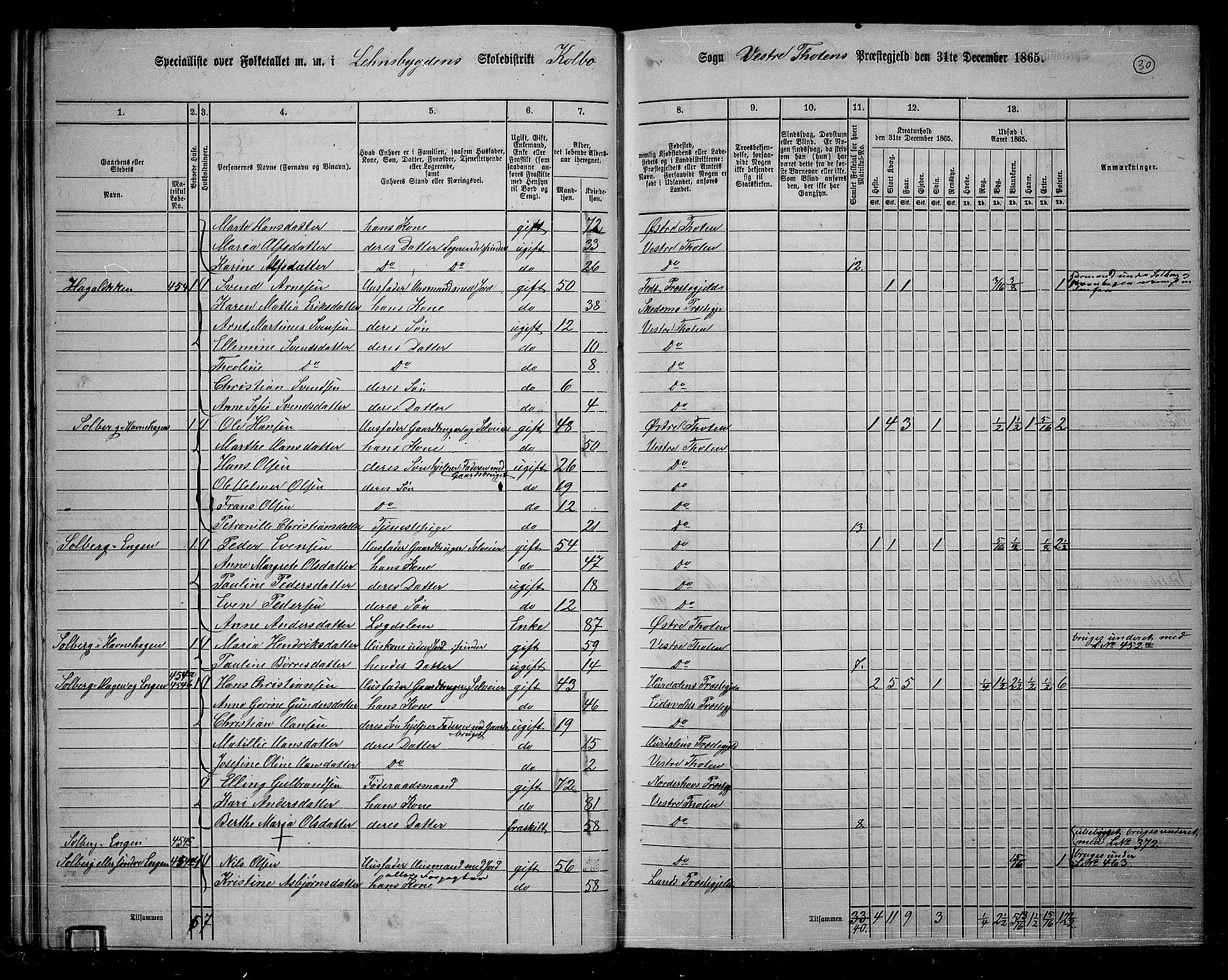 RA, 1865 census for Vestre Toten, 1865, p. 192