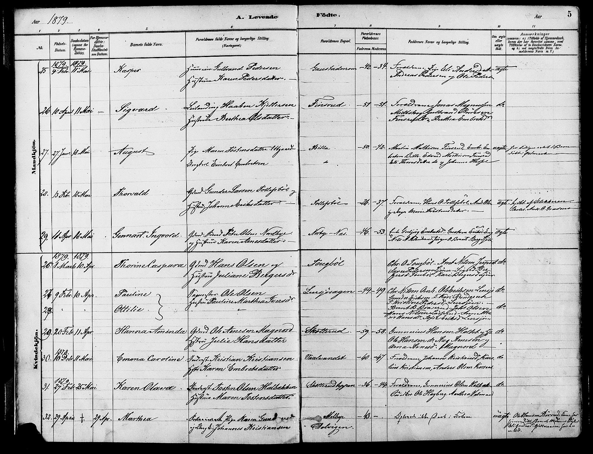 Eidskog prestekontor, SAH/PREST-026/H/Ha/Haa/L0003: Parish register (official) no. 3, 1879-1892, p. 5