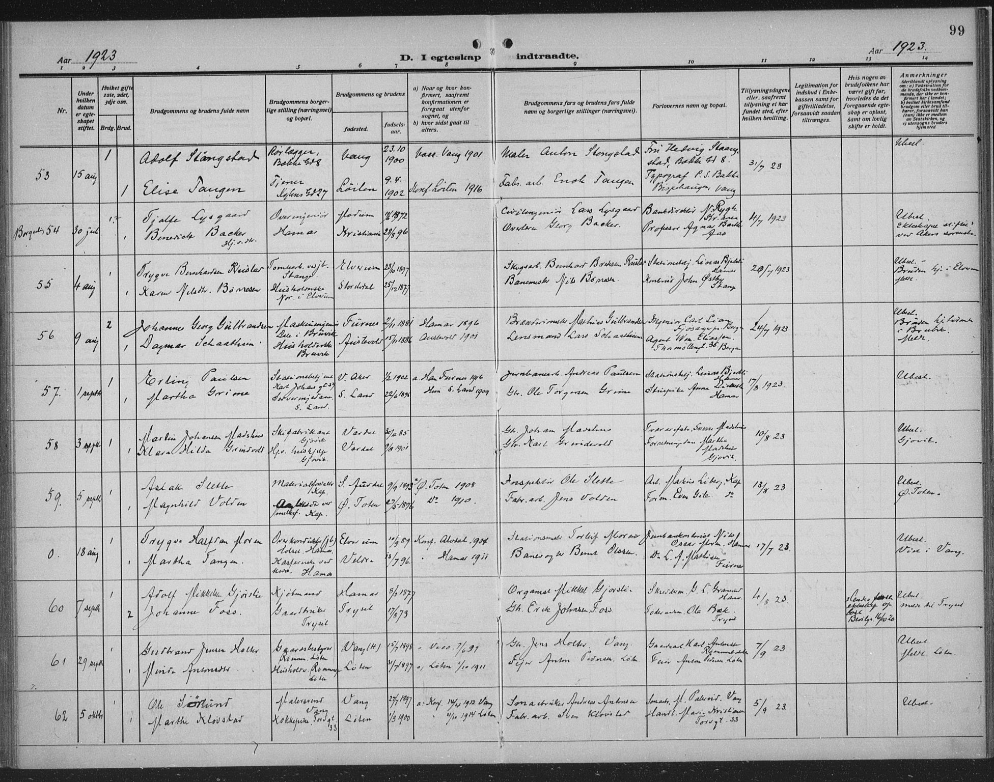 Hamar prestekontor, AV/SAH-DOMPH-002/H/Ha/Haa/L0003: Parish register (official) no. 3, 1913-1930, p. 99