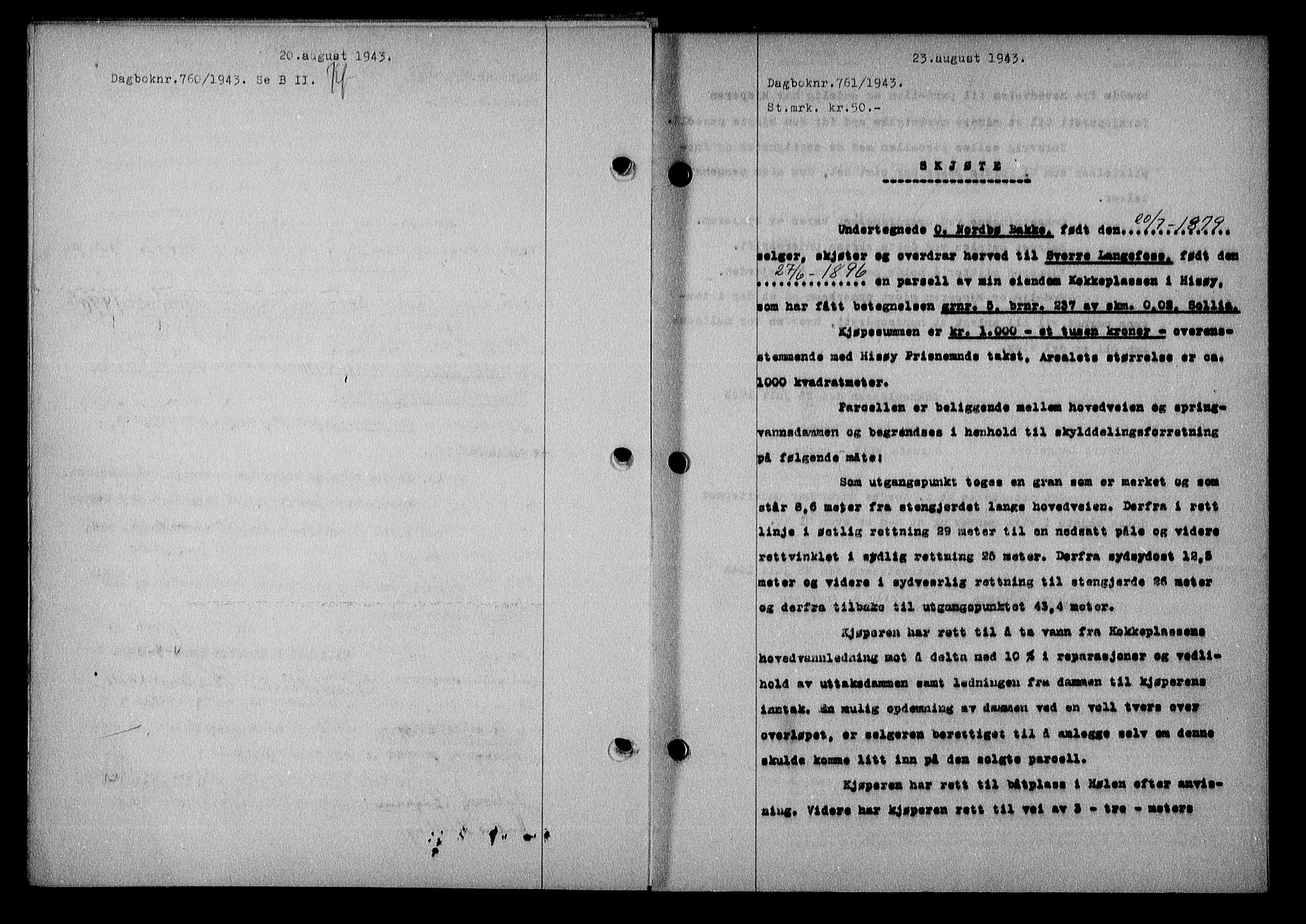 Nedenes sorenskriveri, SAK/1221-0006/G/Gb/Gba/L0051: Mortgage book no. A-V, 1943-1944, Diary no: : 761/1943