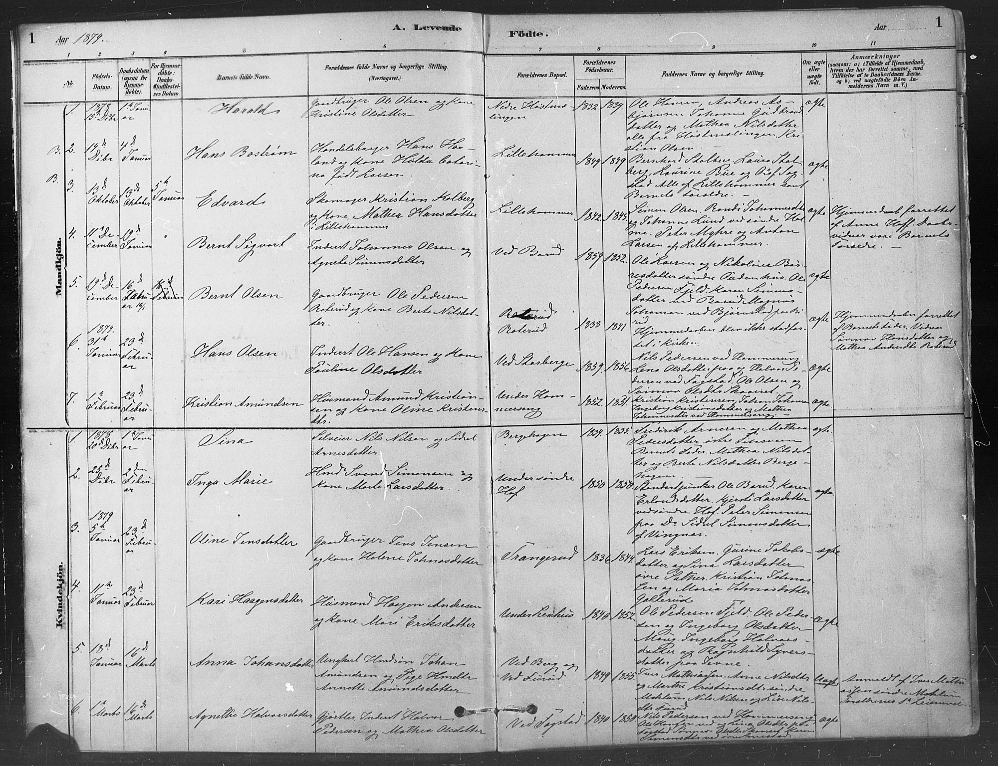 Fåberg prestekontor, SAH/PREST-086/H/Ha/Haa/L0009: Parish register (official) no. 9, 1879-1898, p. 1