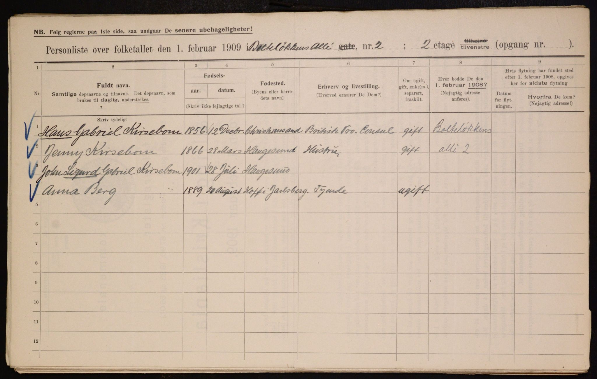 OBA, Municipal Census 1909 for Kristiania, 1909, p. 7125