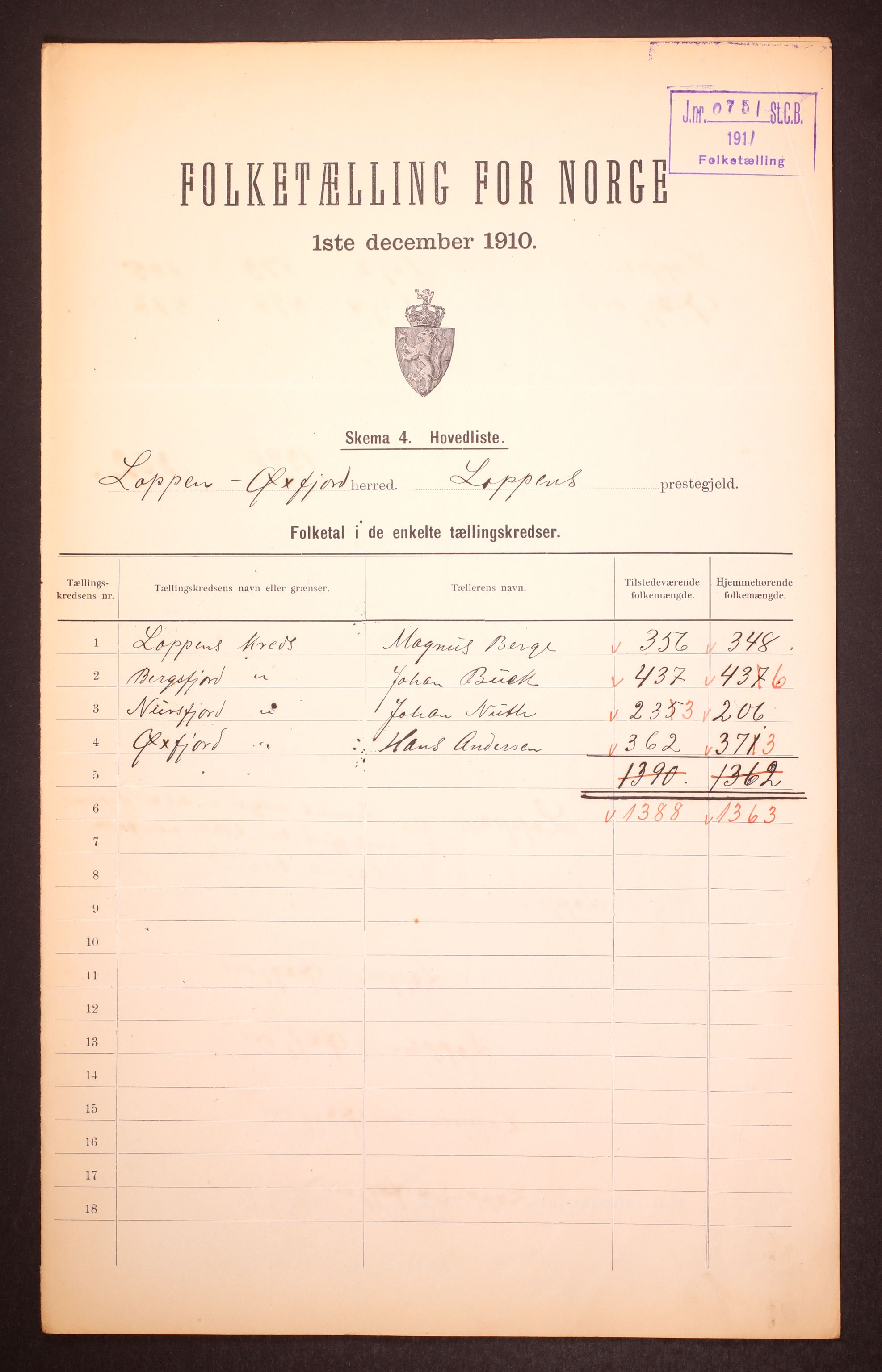 RA, 1910 census for Loppa, 1910, p. 2