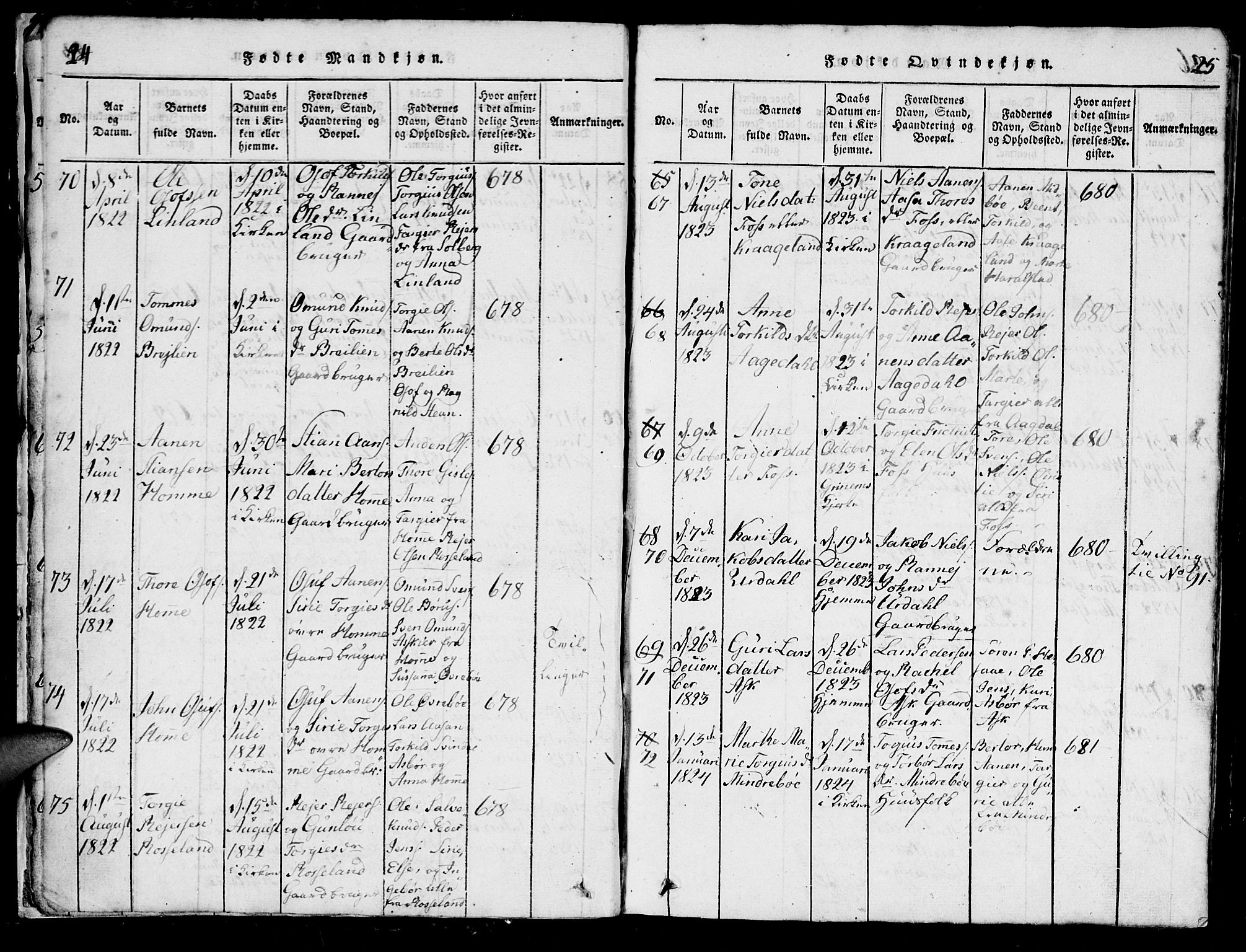 Bjelland sokneprestkontor, SAK/1111-0005/F/Fb/Fba/L0003: Parish register (copy) no. B 3, 1816-1870, p. 24-25