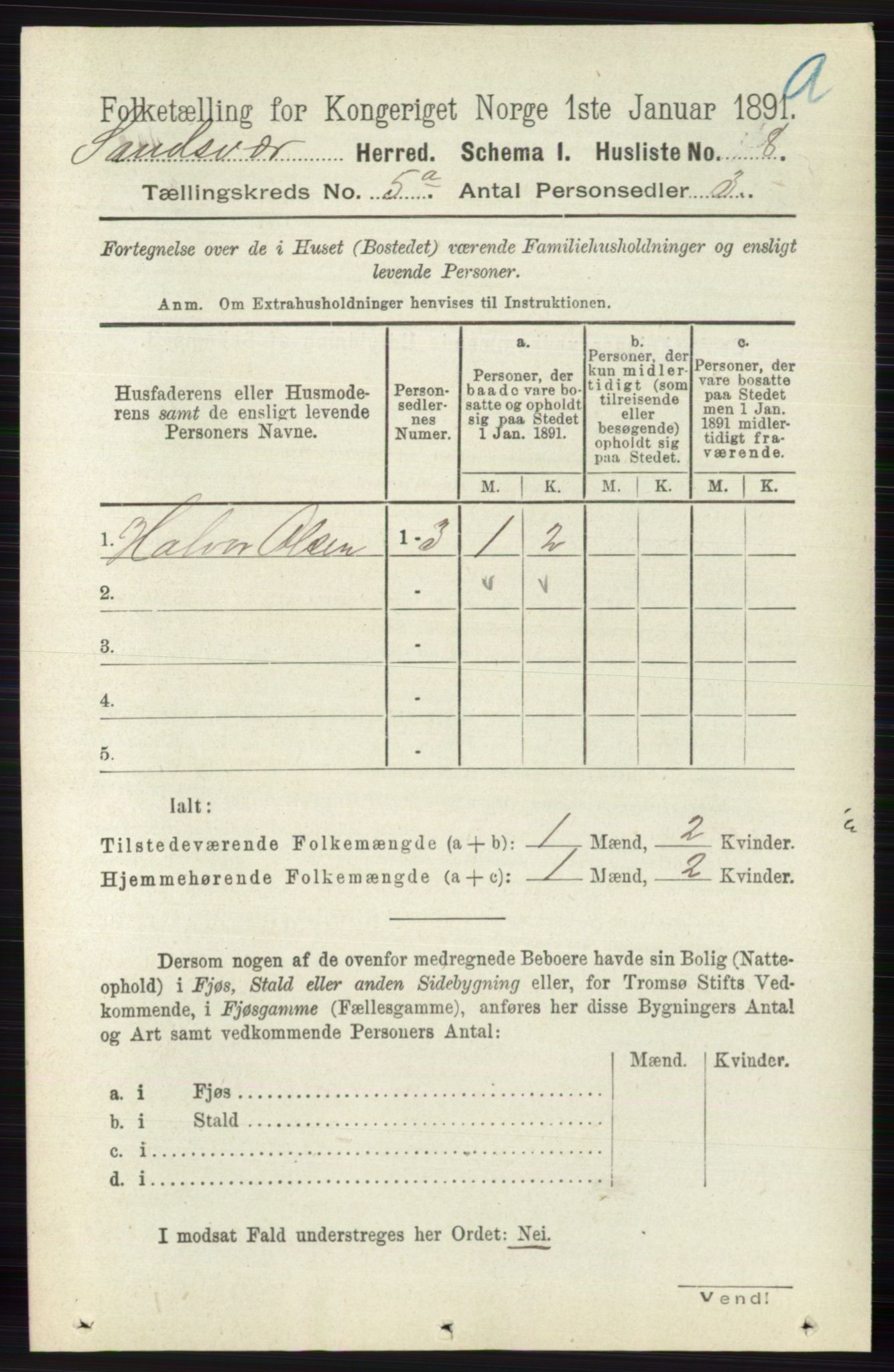 RA, 1891 census for 0629 Sandsvær, 1891, p. 2449