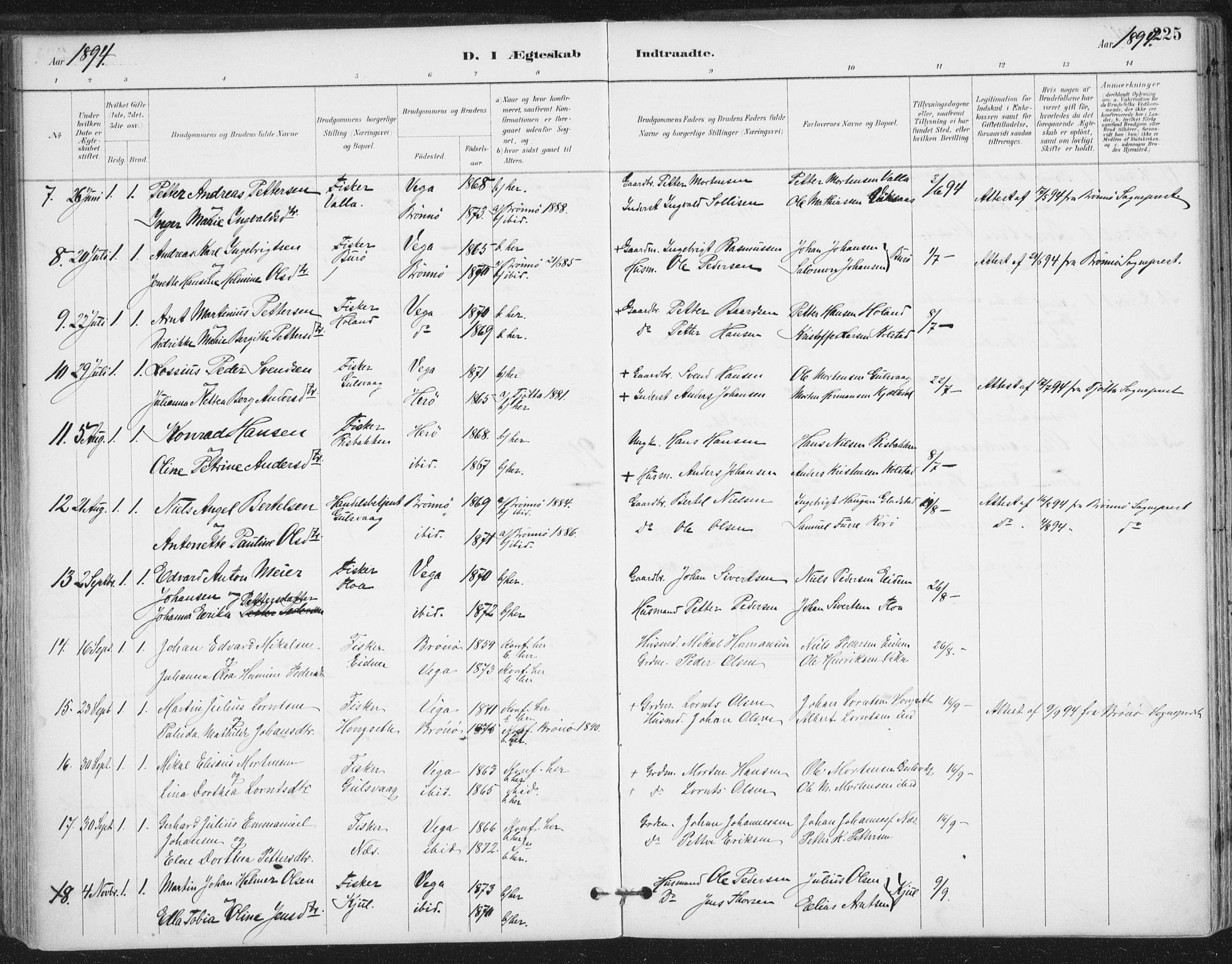 Ministerialprotokoller, klokkerbøker og fødselsregistre - Nordland, AV/SAT-A-1459/816/L0244: Parish register (official) no. 816A10, 1886-1903, p. 225