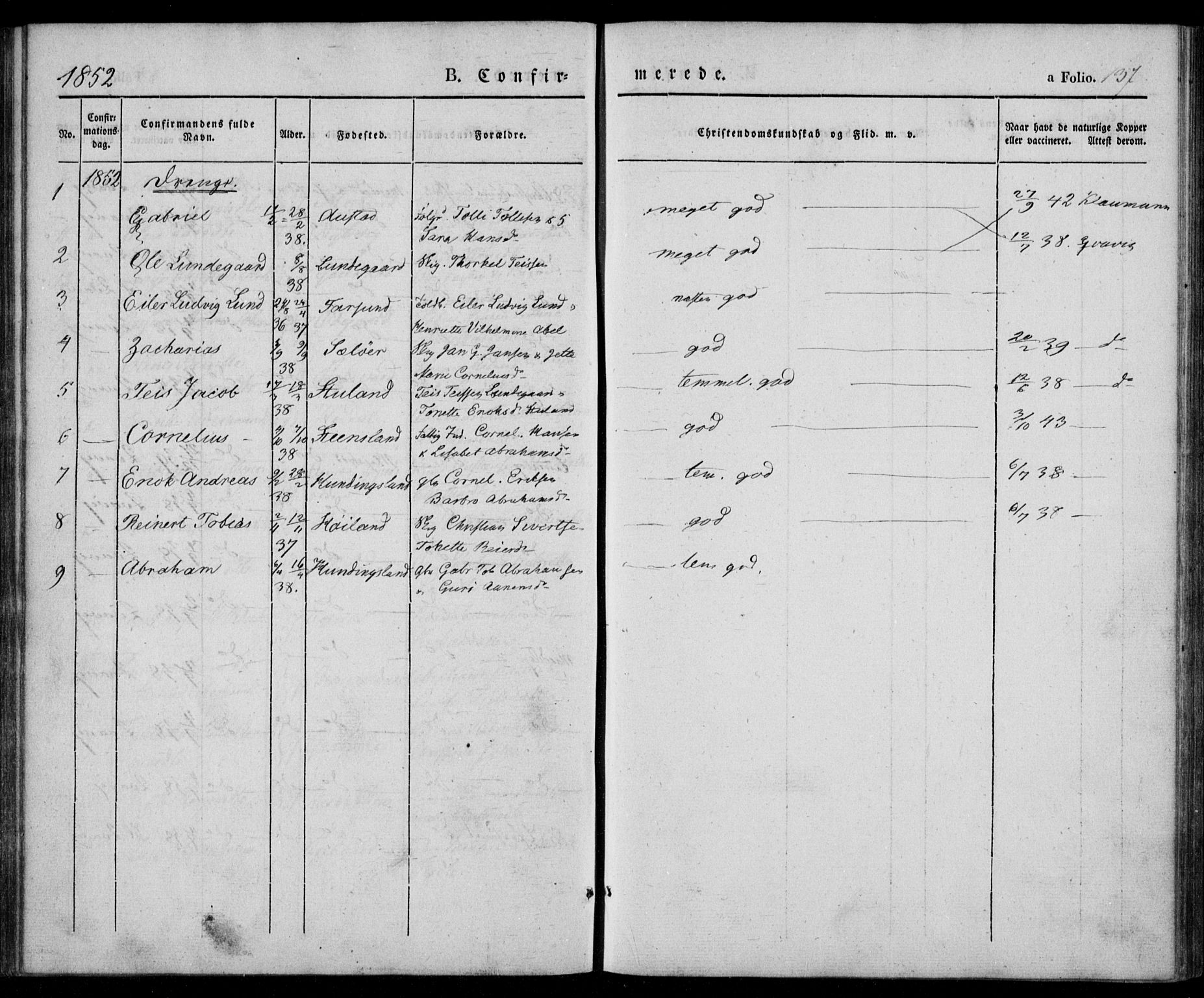 Lyngdal sokneprestkontor, SAK/1111-0029/F/Fa/Fac/L0008: Parish register (official) no. A 8, 1837-1852, p. 137