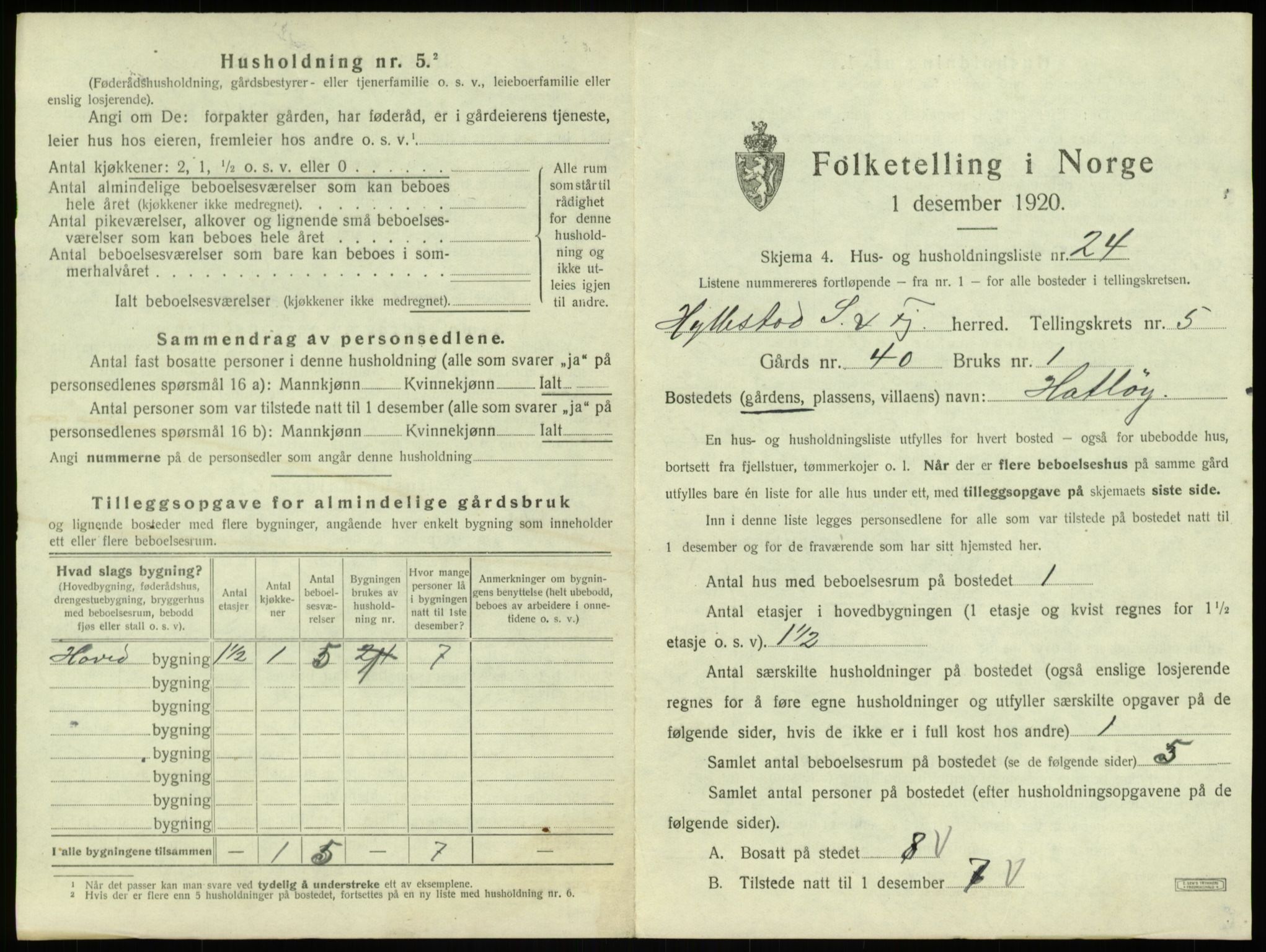SAB, 1920 census for Hyllestad, 1920, p. 357