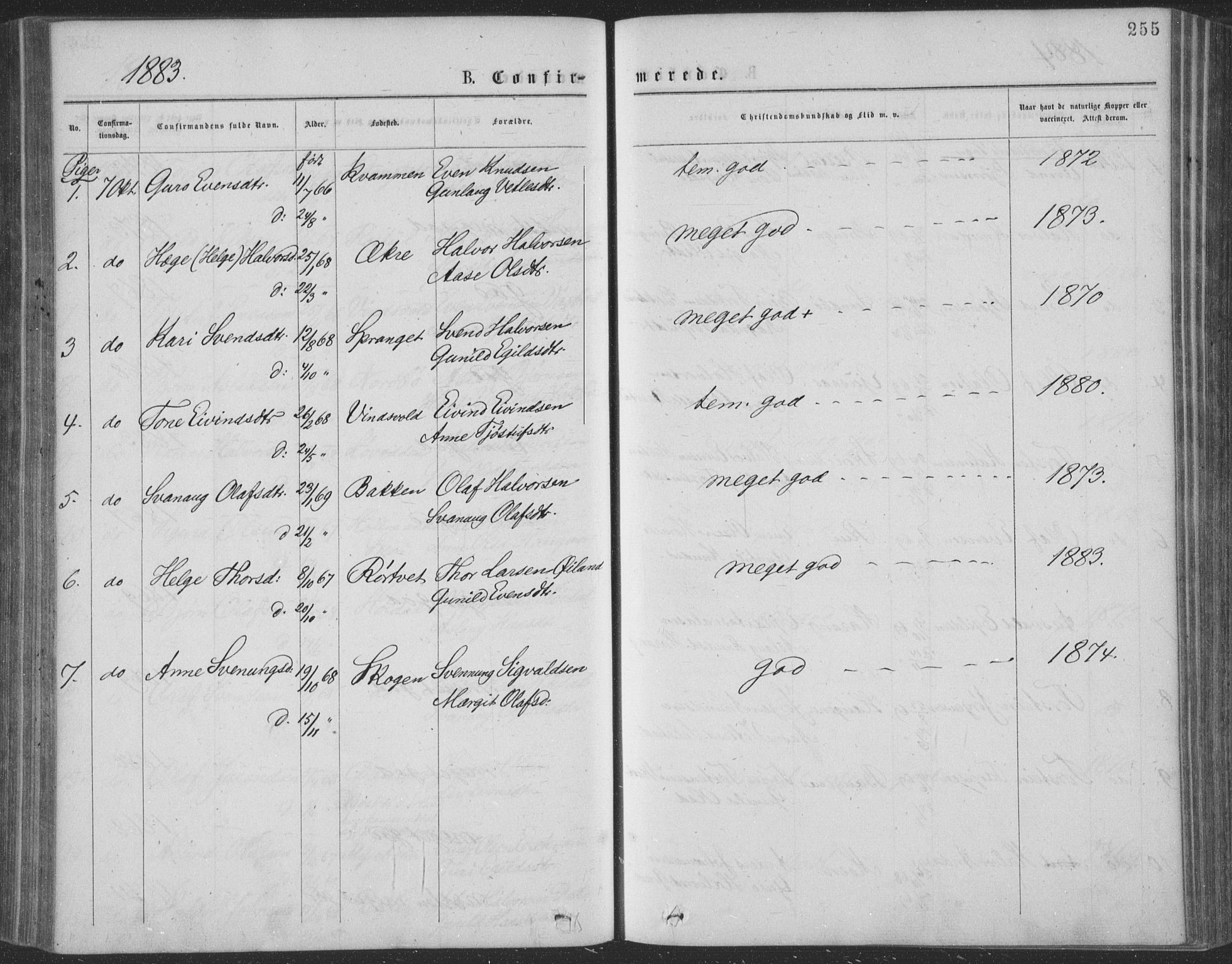 Seljord kirkebøker, SAKO/A-20/F/Fa/L0014: Parish register (official) no. I 14, 1877-1886, p. 255