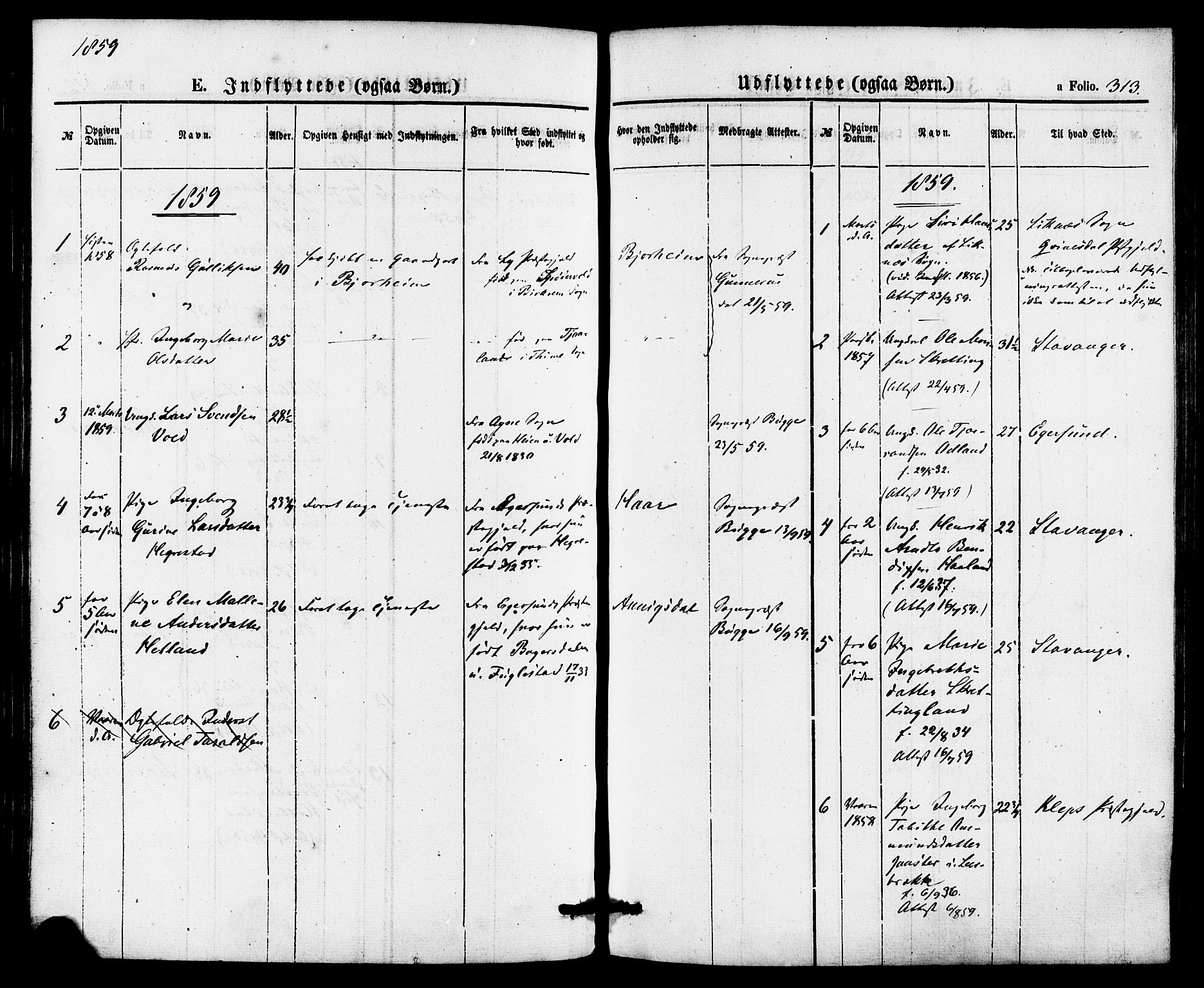 Hå sokneprestkontor, AV/SAST-A-101801/001/30BA/L0009: Parish register (official) no. A 8, 1855-1878, p. 313