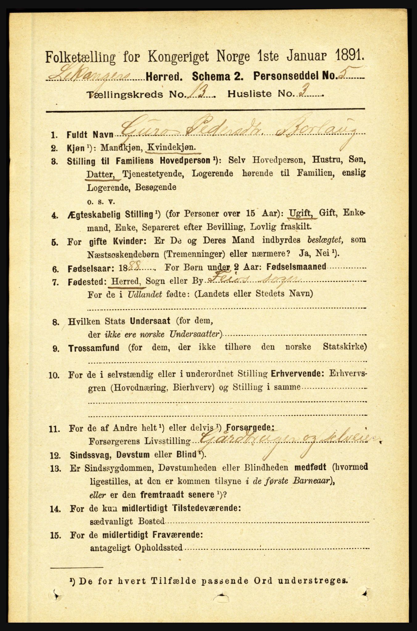 RA, 1891 census for 1419 Leikanger, 1891, p. 2473