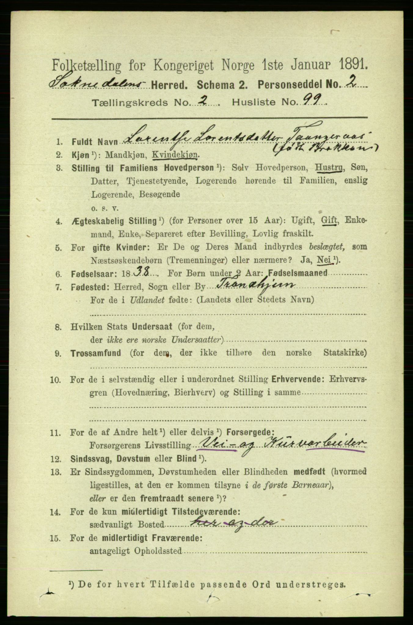 RA, 1891 census for 1649 Soknedal, 1891, p. 1092