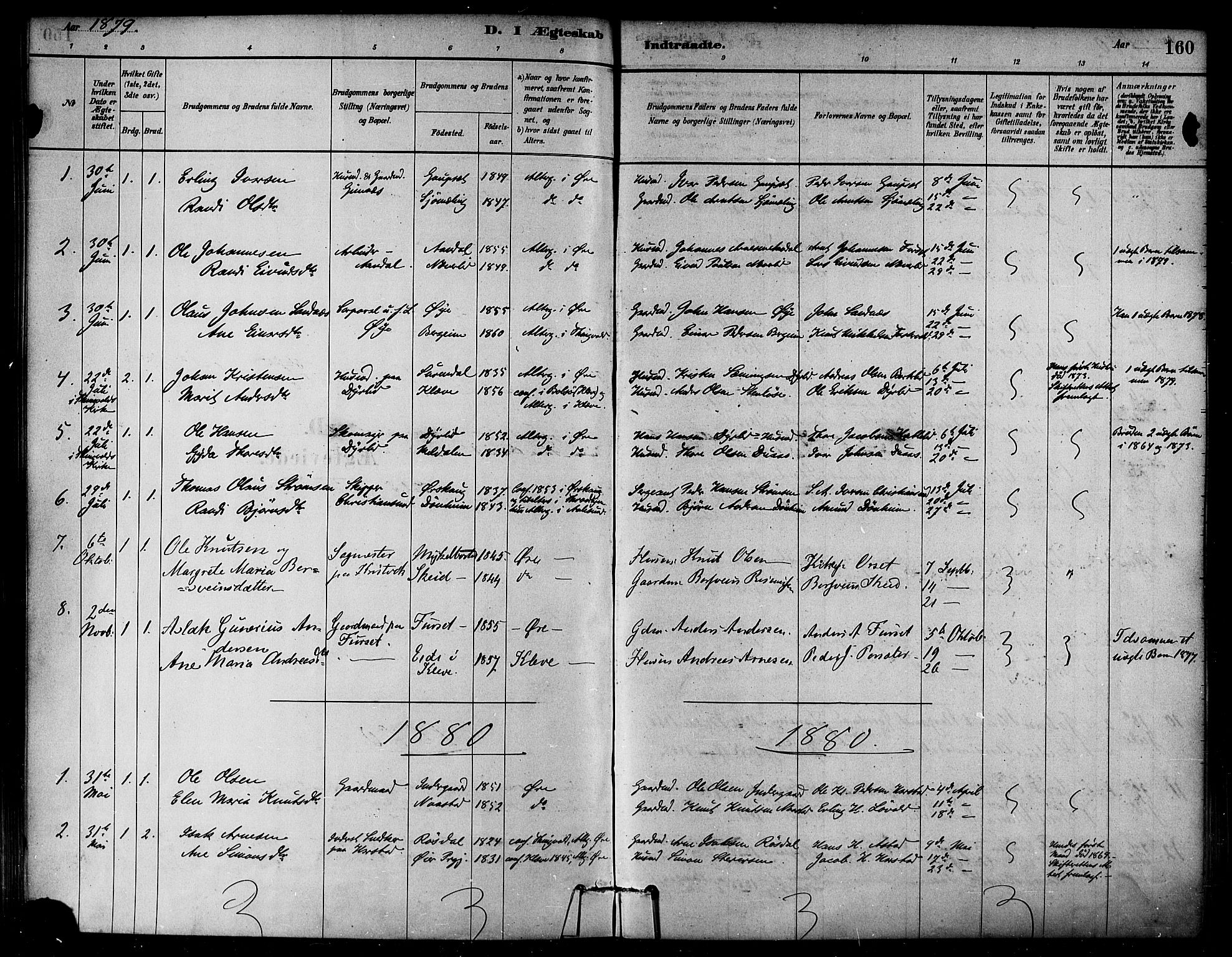 Ministerialprotokoller, klokkerbøker og fødselsregistre - Møre og Romsdal, SAT/A-1454/584/L0967: Parish register (official) no. 584A07, 1879-1894, p. 160
