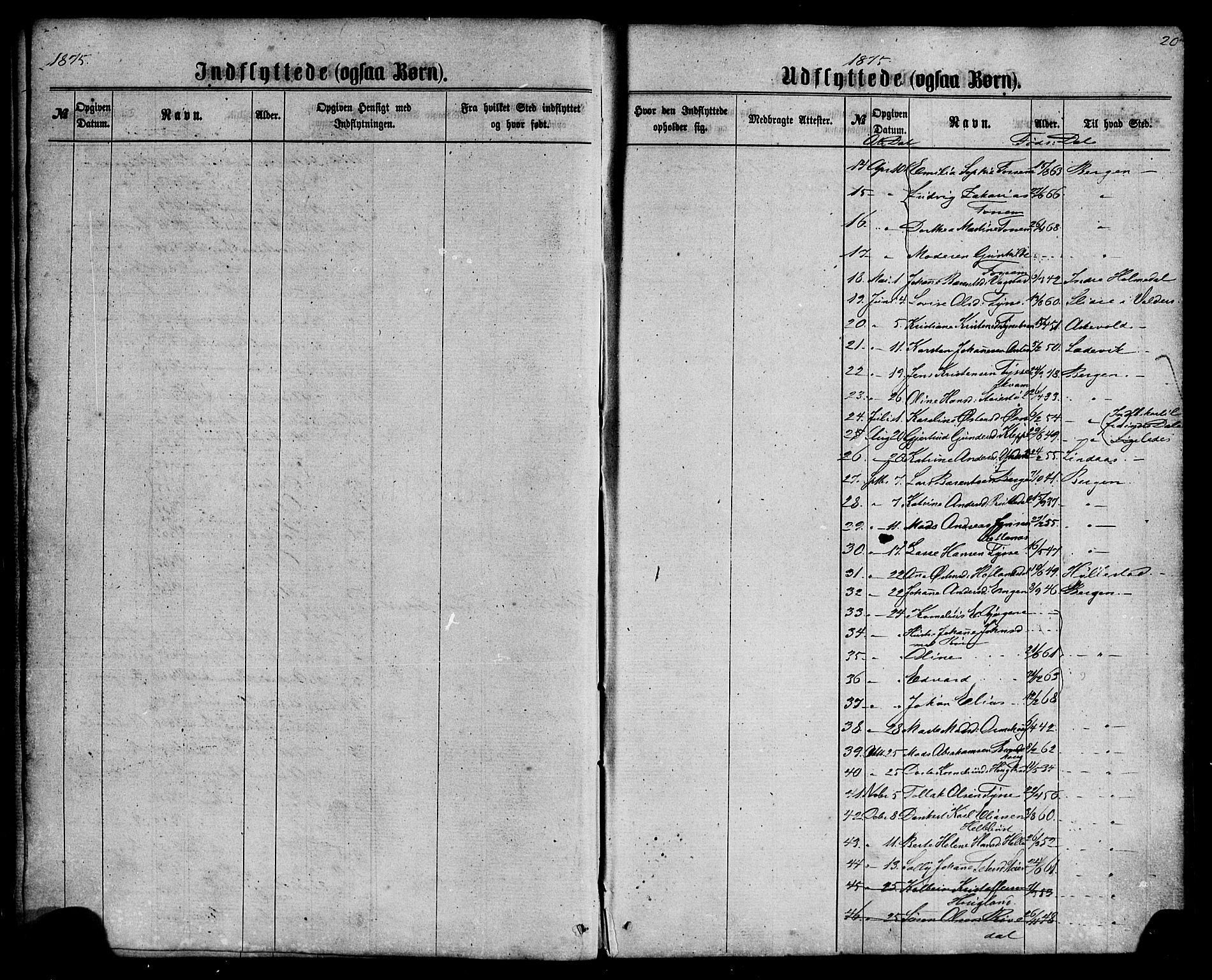 Fjaler sokneprestembete, AV/SAB-A-79801/H/Haa/Haaa/L0010: Parish register (official) no. A 10, 1866-1886, p. 20