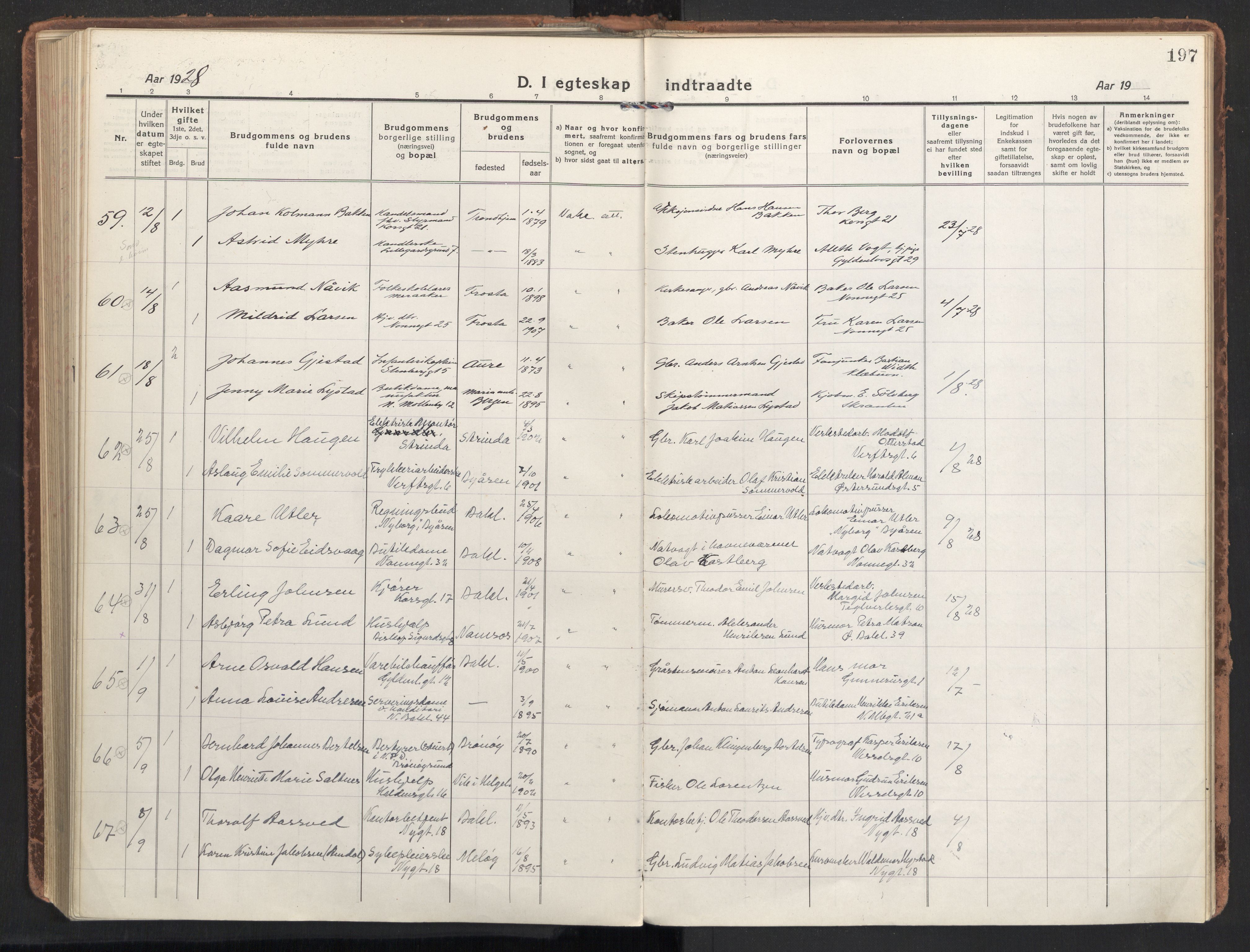 Ministerialprotokoller, klokkerbøker og fødselsregistre - Sør-Trøndelag, AV/SAT-A-1456/604/L0206: Parish register (official) no. 604A26, 1917-1931, p. 197