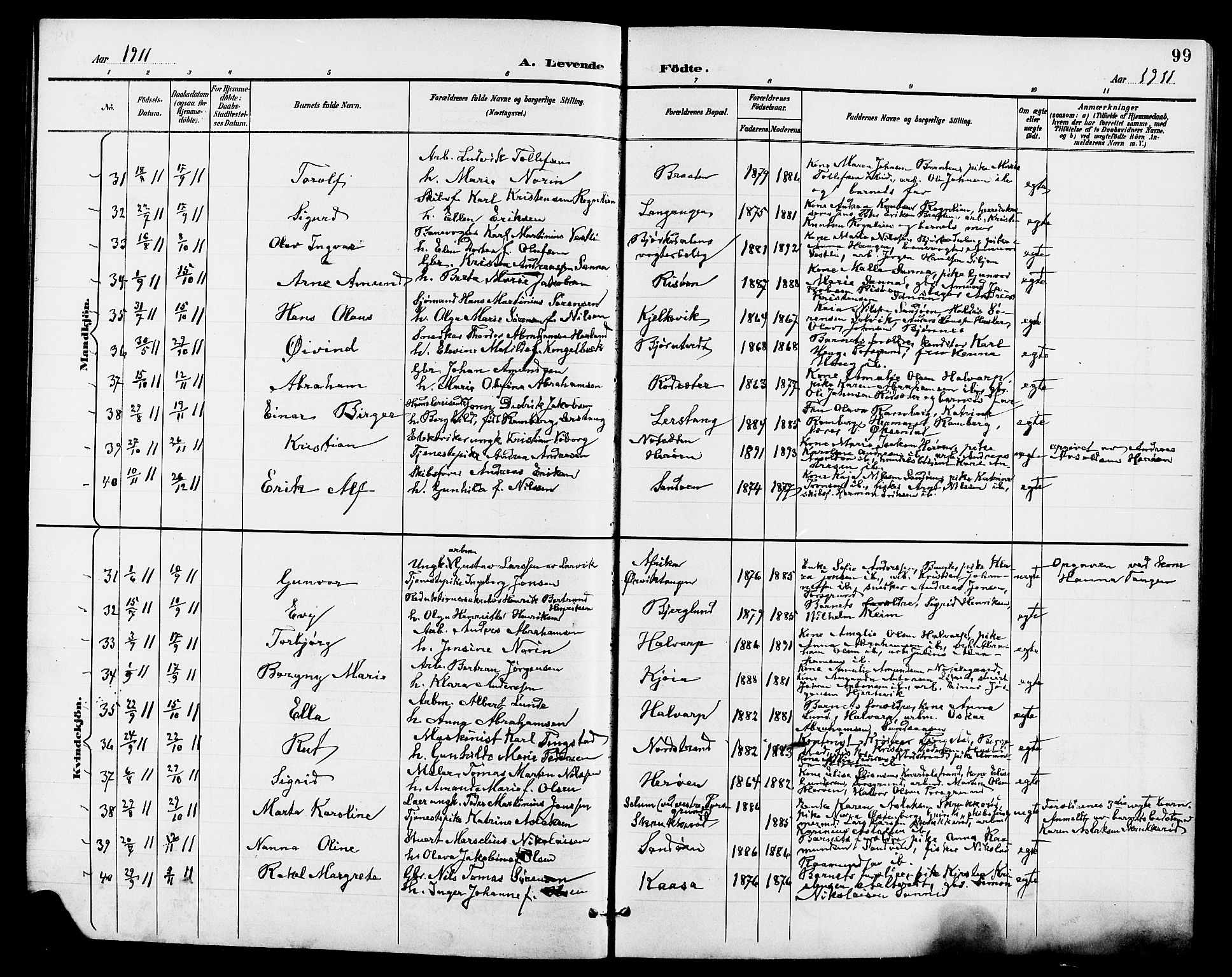 Eidanger kirkebøker, AV/SAKO-A-261/G/Ga/L0003: Parish register (copy) no. 3, 1893-1911, p. 99