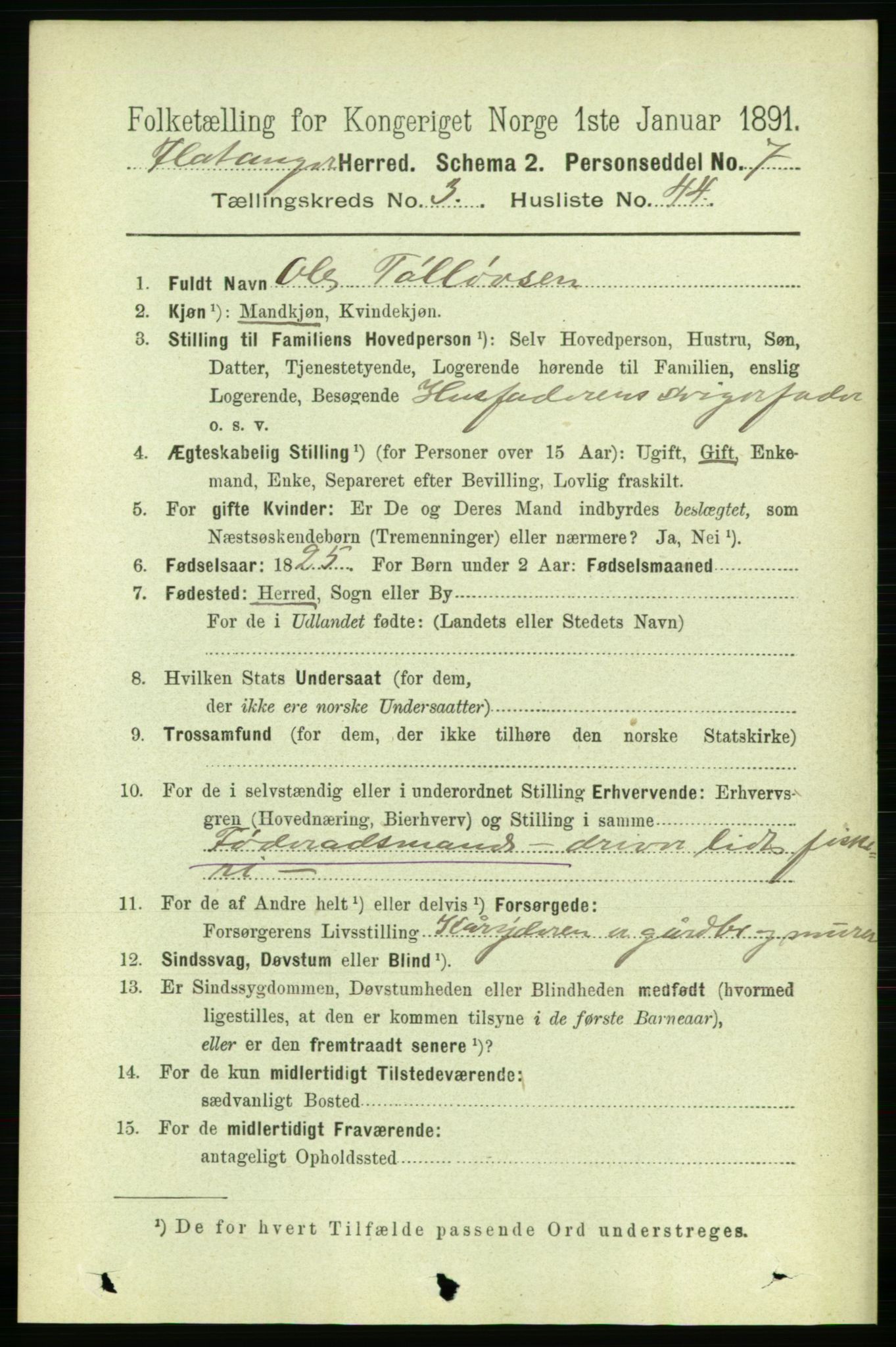 RA, 1891 census for 1749 Flatanger, 1891, p. 1684