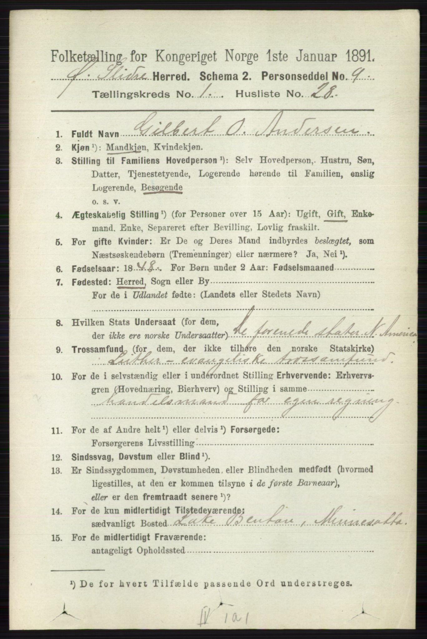 RA, 1891 census for 0544 Øystre Slidre, 1891, p. 211