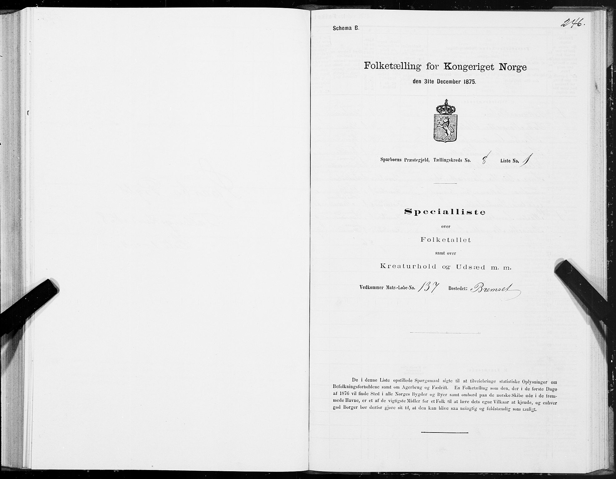 SAT, 1875 census for 1731P Sparbu, 1875, p. 3246