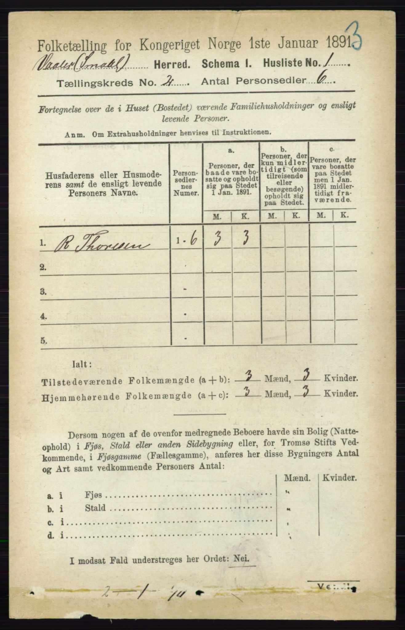 RA, 1891 census for 0137 Våler, 1891, p. 616