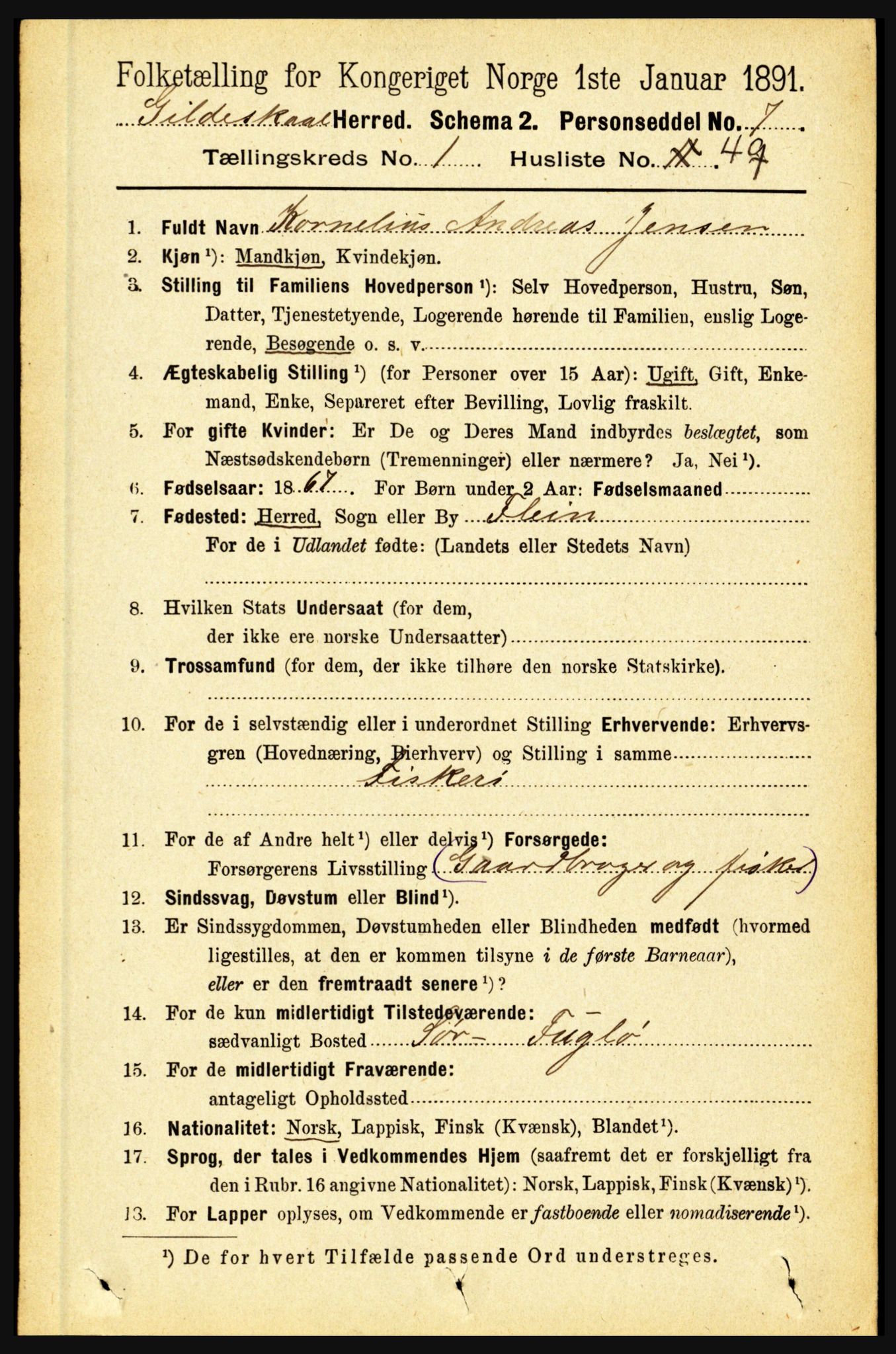 RA, 1891 census for 1838 Gildeskål, 1891, p. 428