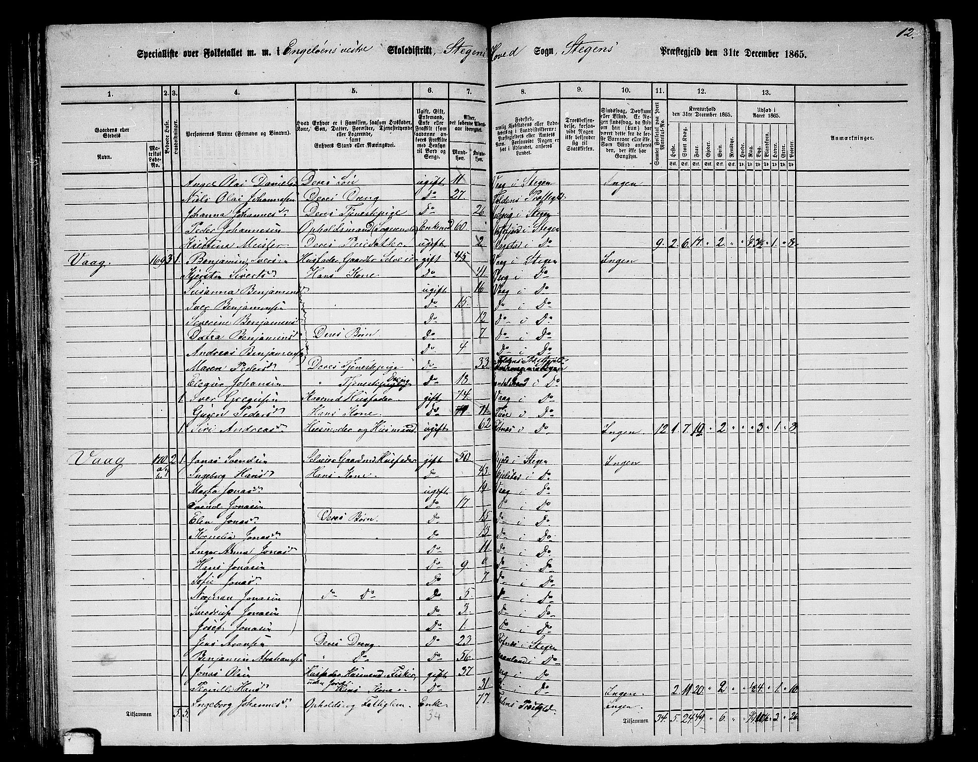 RA, 1865 census for Steigen, 1865, p. 99