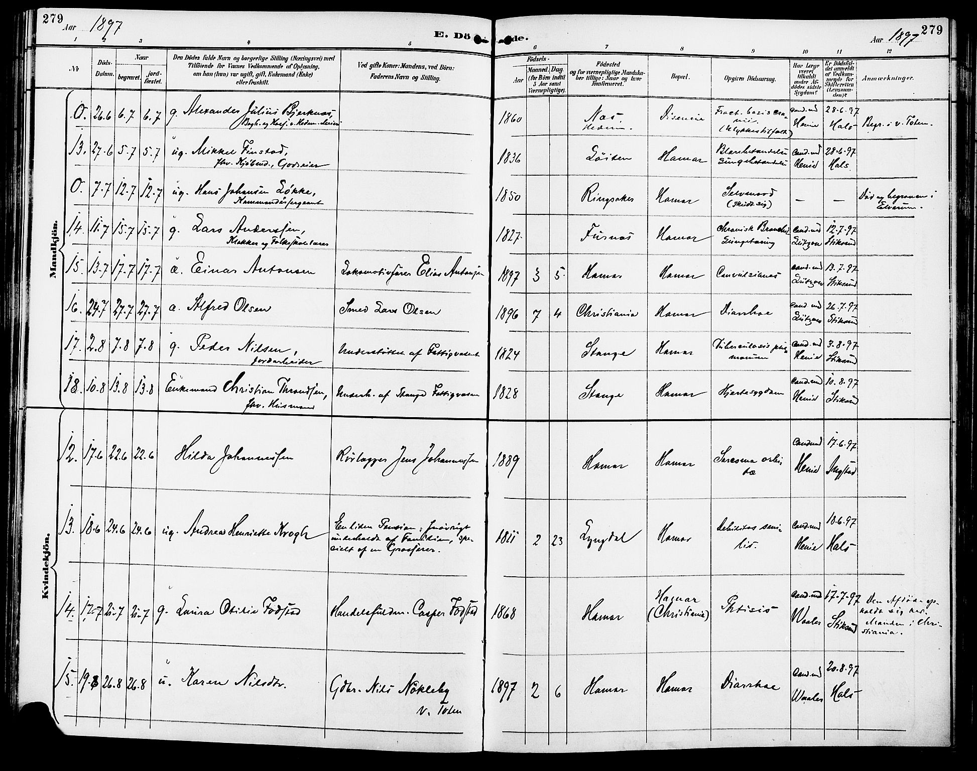 Vang prestekontor, Hedmark, AV/SAH-PREST-008/H/Ha/Haa/L0017: Parish register (official) no. 17, 1890-1899, p. 279