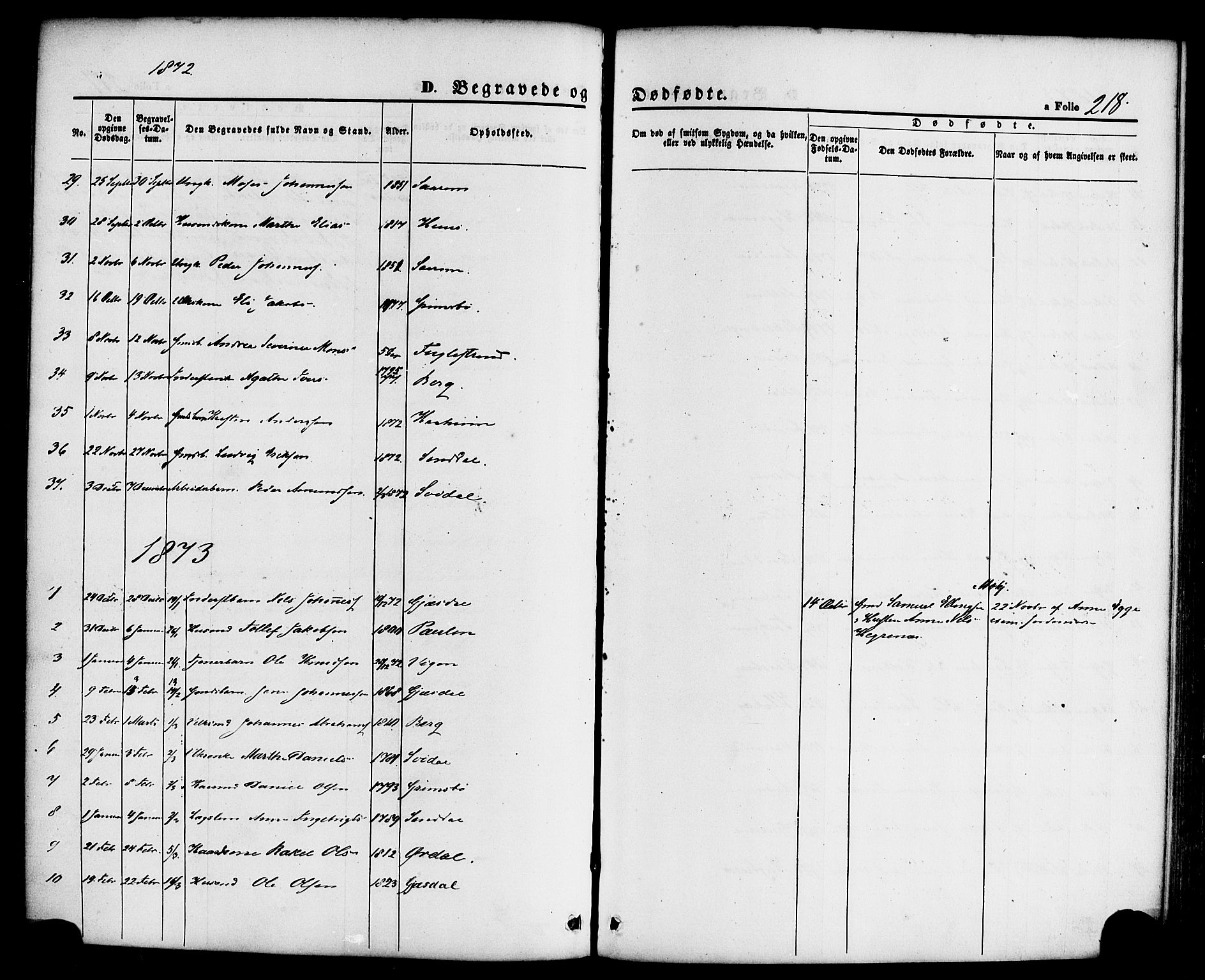 Jølster sokneprestembete, SAB/A-80701/H/Haa/Haaa/L0011: Parish register (official) no. A 11, 1866-1881, p. 218