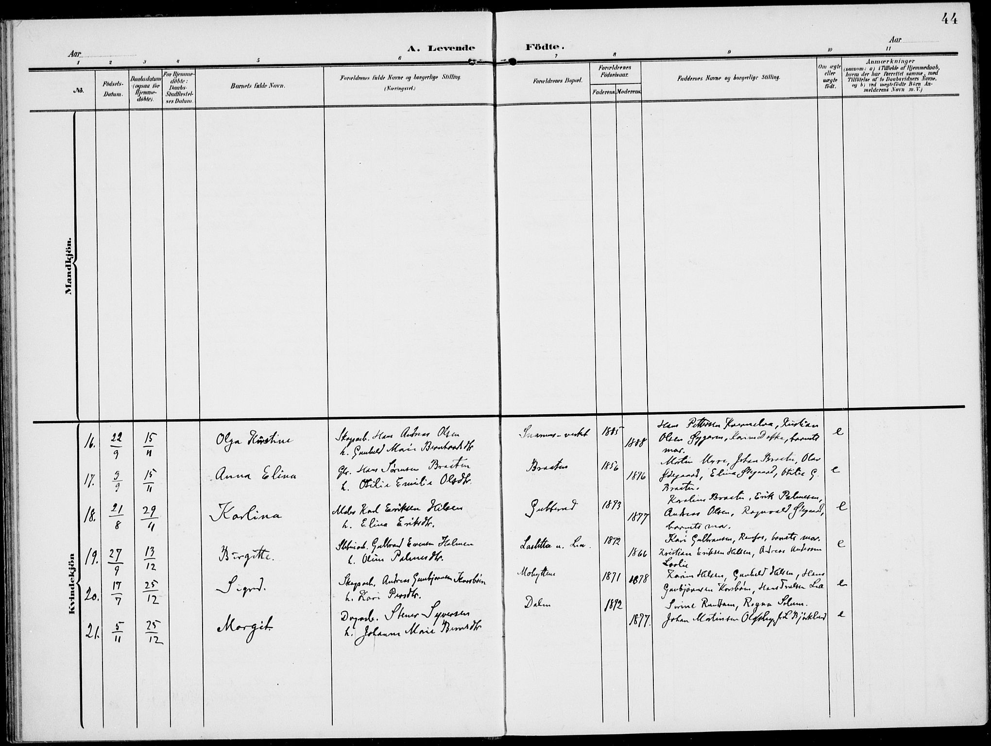 Modum kirkebøker, SAKO/A-234/F/Fa/L0019: Parish register (official) no. 19, 1890-1914, p. 44